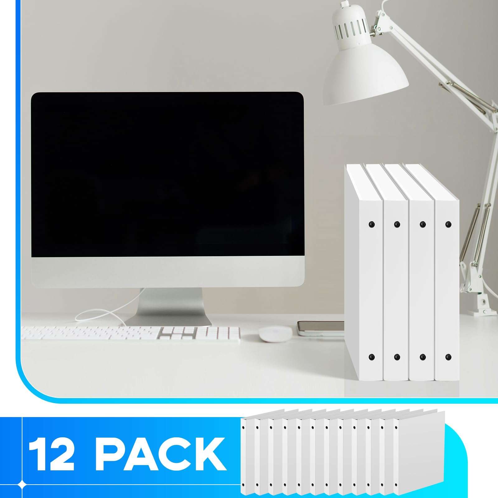 Henoyso 12 Pcs Plastic Mini 3 Ring Binder, Fits 5.5" x 8.5" Paper, Three Round Rings Flexible Mini Binders for School, Office Use, Recipe Binder, Photo Album Pages(1 Inch,White) 6