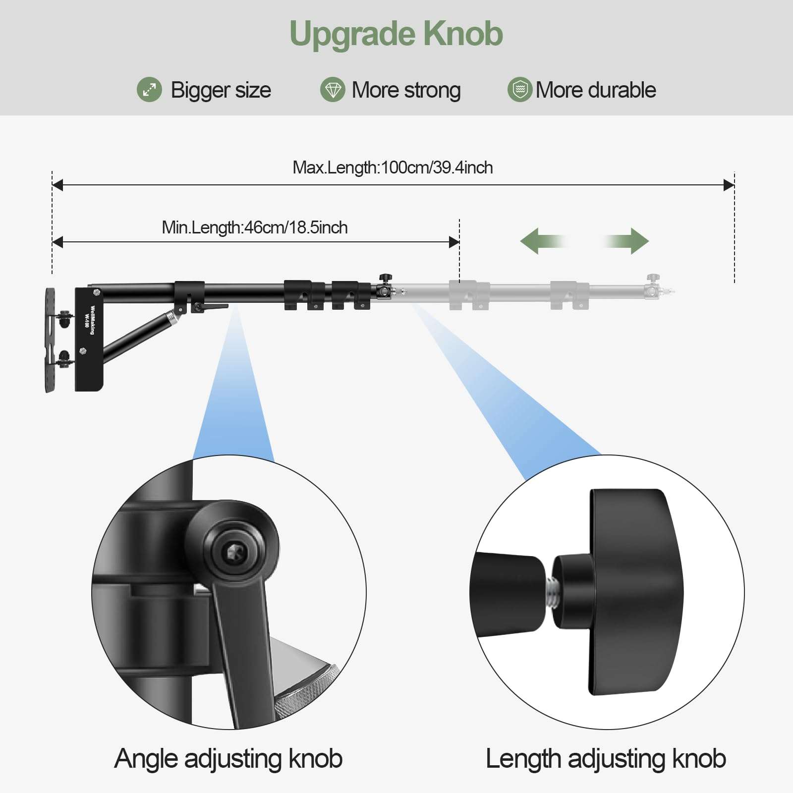 Wellmaking Wall Mount Triangle Boom Arm 39.37inch/100cm, Ring Light Mount Support 180°Flexible Rotation Comes with Tilt Swivel Mount for Studio Video Light, Monolight, Photography, Softbox, Reflector 6