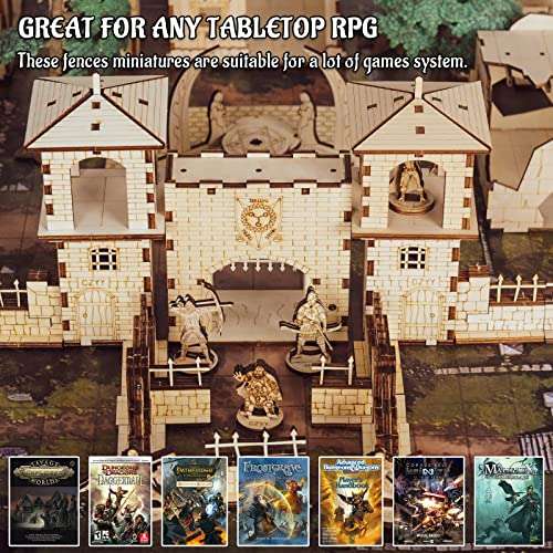 Brick and Iron Fences Miniature (Set of 16) Wood Laser Cut Modular Fantasy Terrain 28mm Scale Perfect for D&D, Dungeons & Dragons, Warhammer and Other Tabletop RPG 6