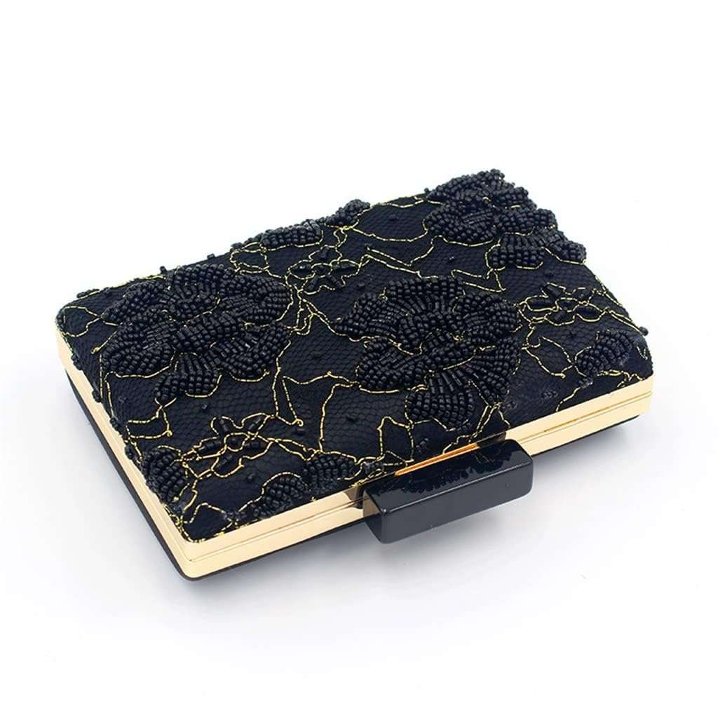 YMGSCC Square Temperament Dinner Bag Artificially Stitched Retro Portable Banquet Bag Women's Hand Bag Beads 3