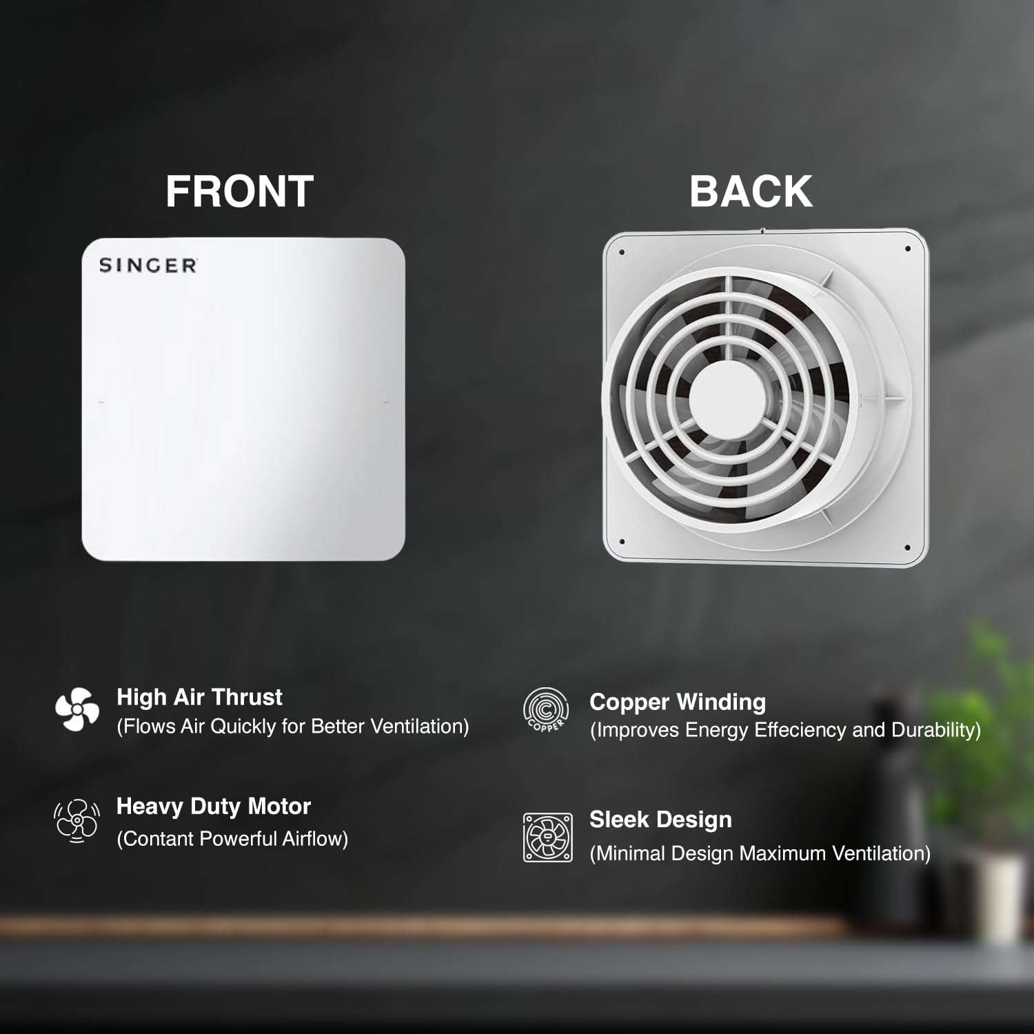 SINGER Venti X 150mm Energy Efficient Exhaust fan for Kitchen, Bathroom | Noiseless ventilation, Sleek Design Easy to Clean | High Speed, Powerful Motor, 100% Copper, 3 Yrs Warranty【White】 6