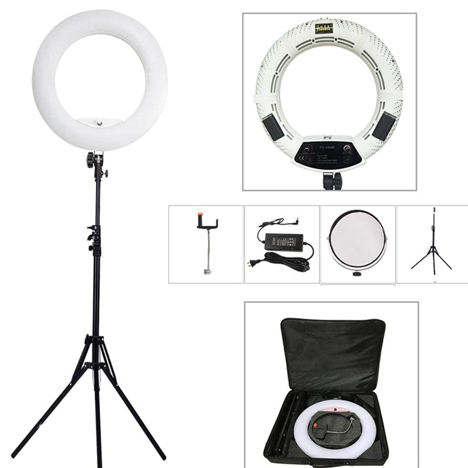 Yidoblo 18 Inch LED Ring Light Kit Bi Color Dimmable Photo Studio Video Portrait Film Selfie YouTube Photography Continuous Lighting Kits w Phone/Camera Holder,Makeup Mirror,Light Stand and Bag White 2