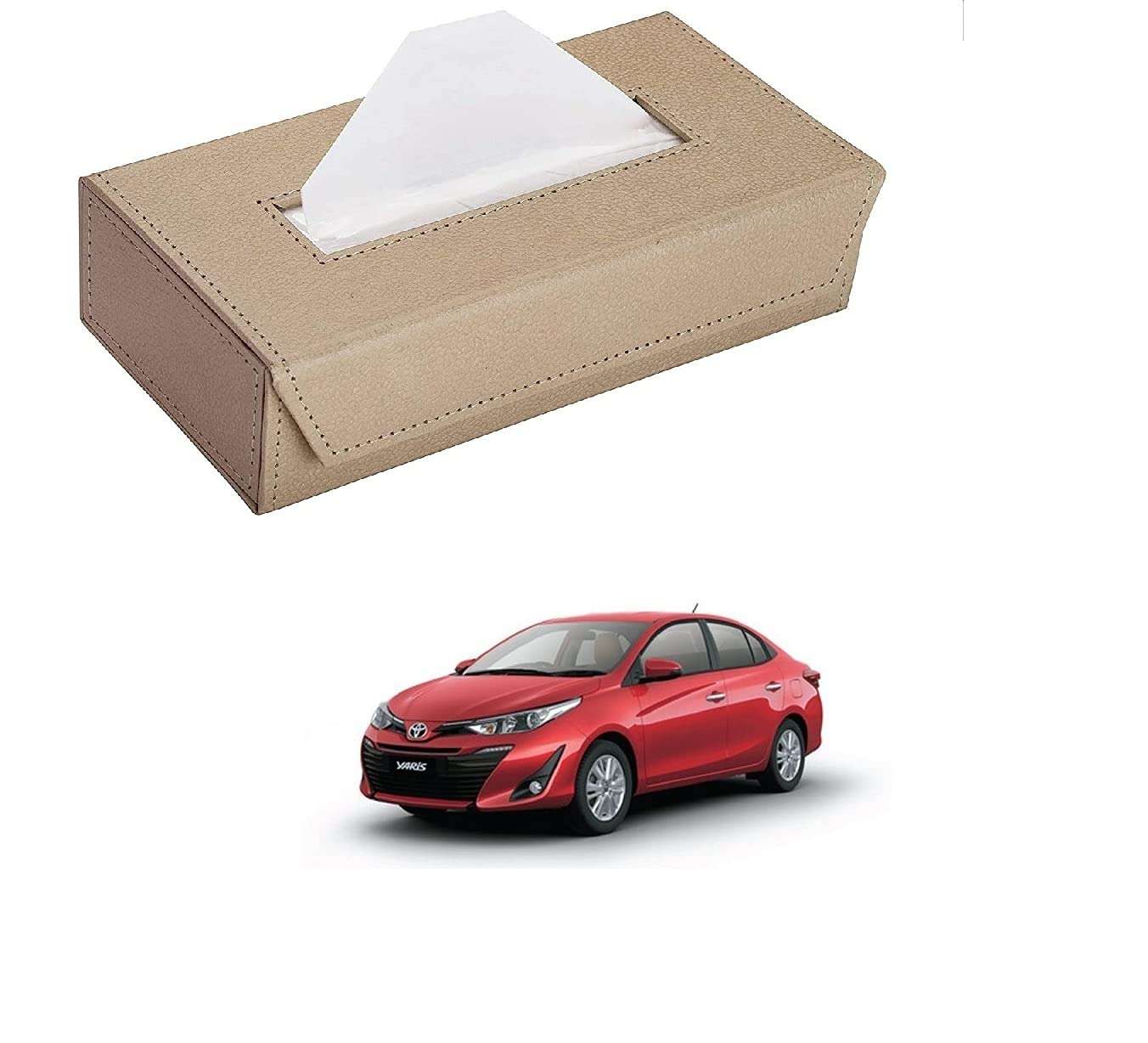 Kozdiko Car Tissue Box Paper Tissue Holder Beige with 200 Sheets(100 Pulls) for Toyota Yaris