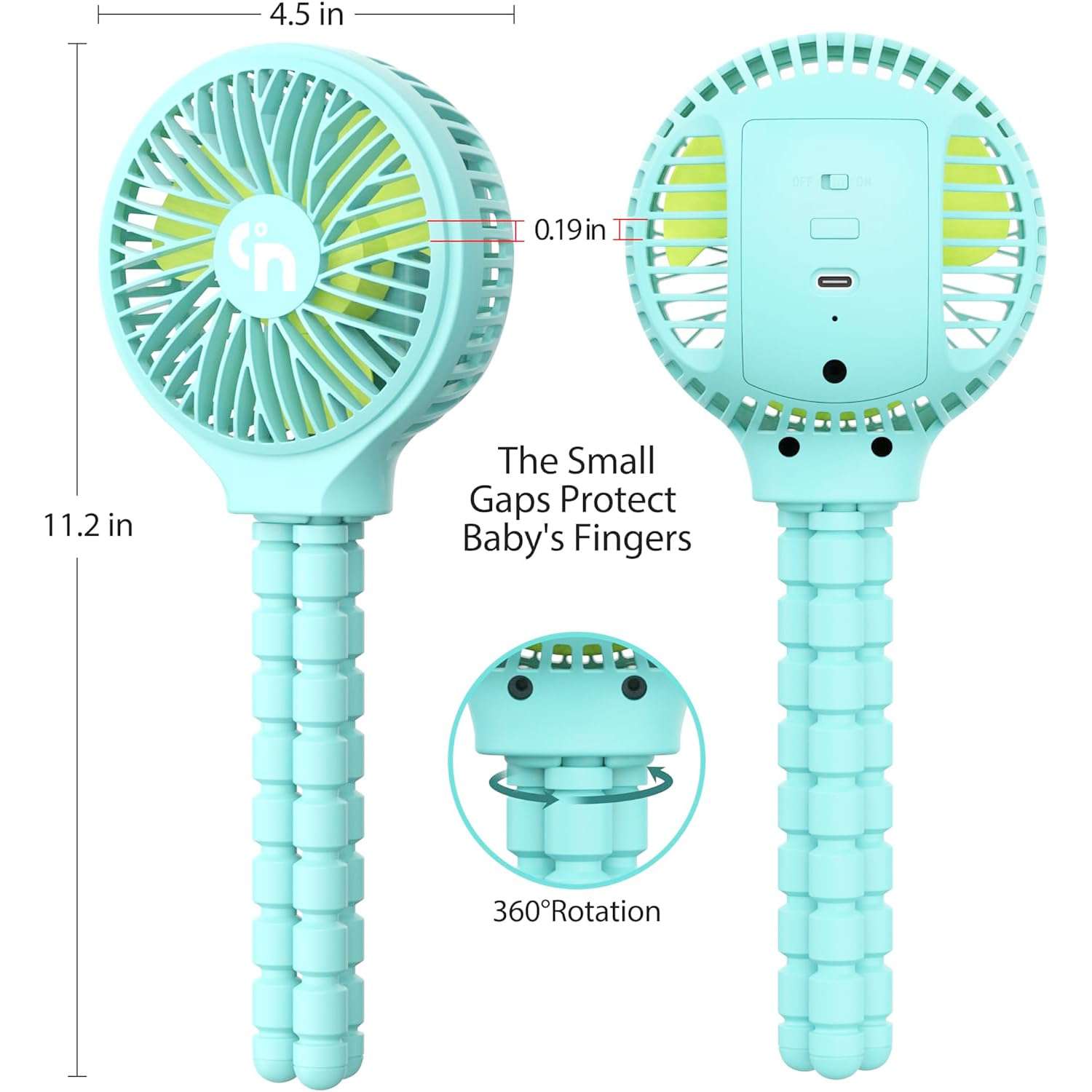 WEGA Stroller Fan Rechargeable Portable Fan Battery Operated Car Seat Baby,3 Speeds Clip on USB Personal Fan for Crib Treadmill HomeOffice and Travel (Blue) 3