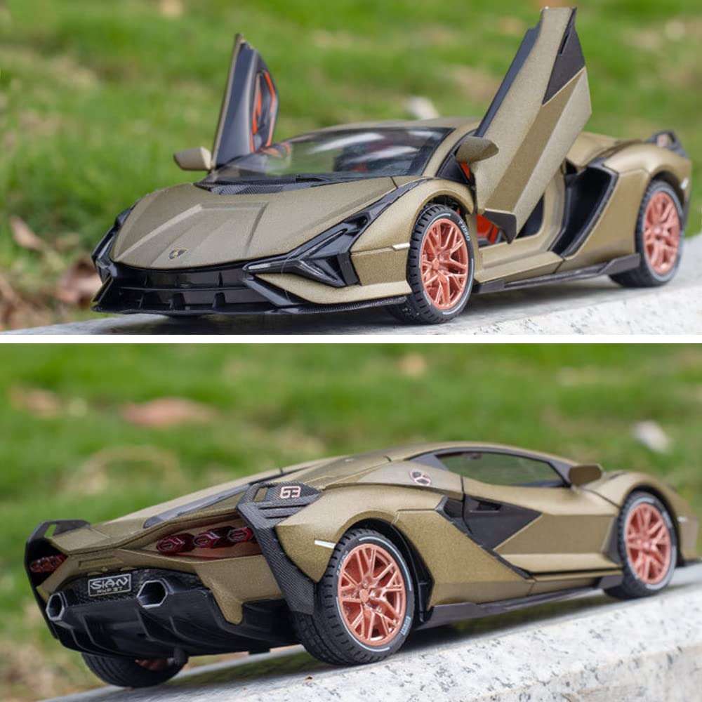 1/24 Diecast Car Toys for Kids, Zinc Alloy Lambo Sian FKP 37 Model Toy Car with Light and Sound, Pull Back Vehicles Toy Car for Toddlers Boys Girls Birthday Gift (Green) 5
