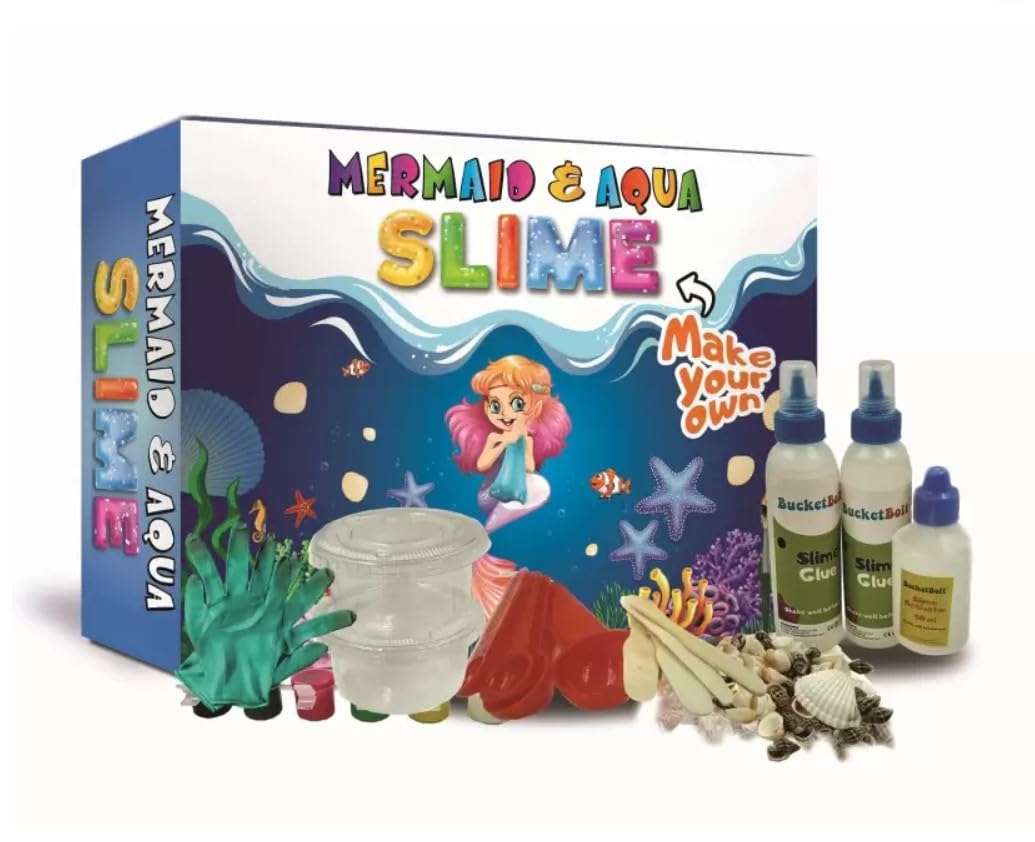 TOYIQ Mermaid &Aqua Slime (DIY Slime kit Make Your own Mermaid and Aqua Slime Making Kit for Kids | 6 Years and Above | Art and Craft Fun Activity Set for Children for Girls and Boys 1