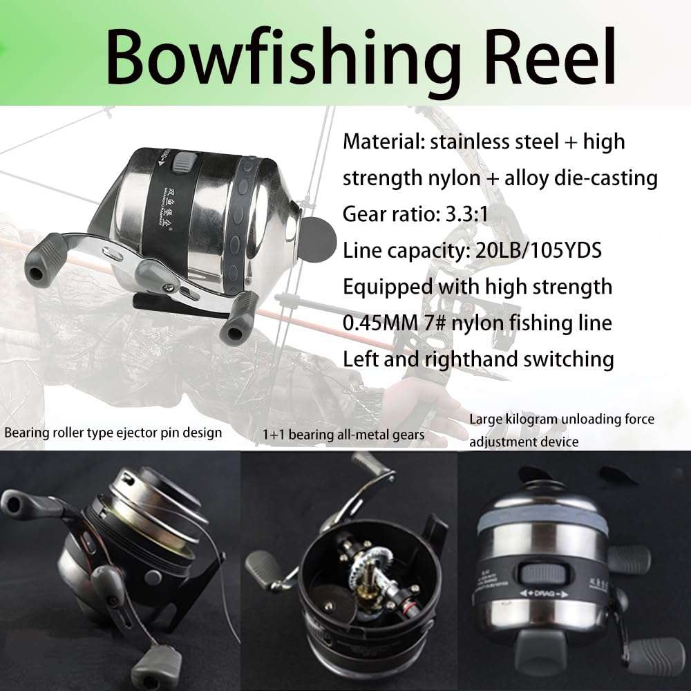 Bowfishing Compound Bow Kit with Bowfishing Reel Bowfishing Arrow, Complete Compound Bow Fishing Kit Right/Left Handed Draw Weight 20-70 LBS for Hunting Fishing (Black, RH) 6