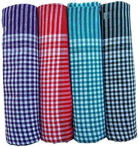 Expeditious® Cotton Bath Checks Towels Set of 4 (Thin Fabric, Fast Dry, Easy Carry) Indian Super Checked Multi Colored Kitchen Towels, Kitchen Wipe Towel Set of 4(Multicolor) 5