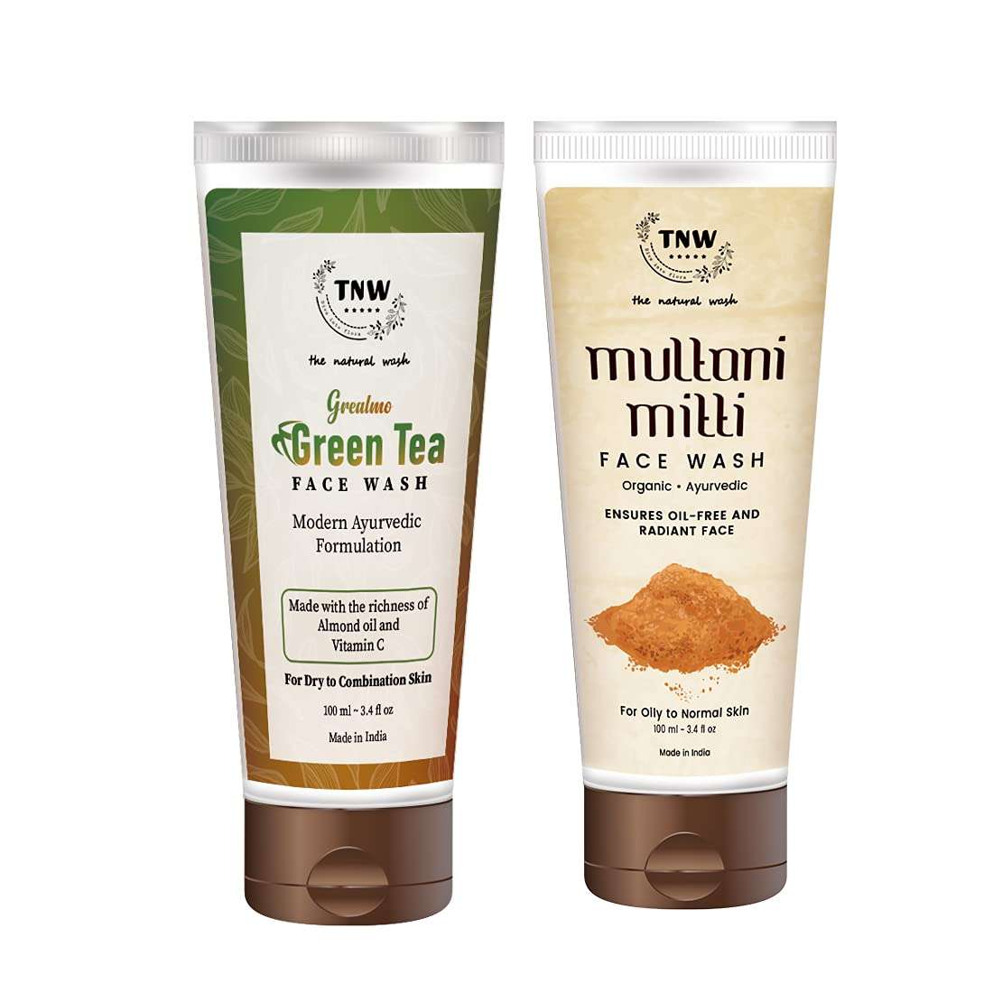 The Natural Wash Green Tea & Multani Mitti Face Wash Combo (2 Pack) | Modern Ayurvedic Formulas | suits Dry Skin & Oily Skin | for Men & Women
