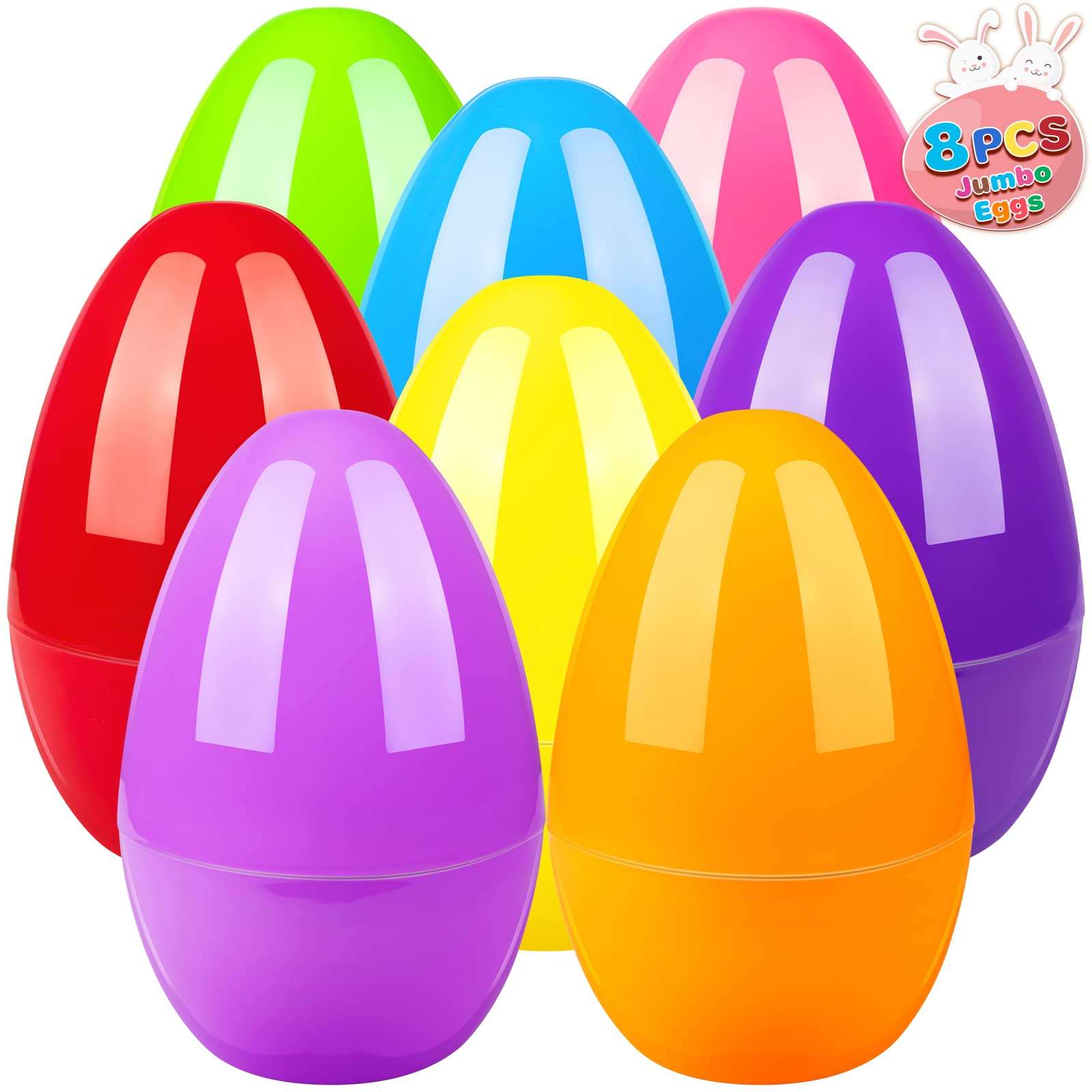 BainGesk 8PCS Jumbo Easter Eggs, 10" Large Plastic Easter Eggs, Empty Eggs for Easter Egg Hunt, Bulk Fillable Surprise Eggs, Basket Stuffers Fillers, Easter Party Favor for Kids