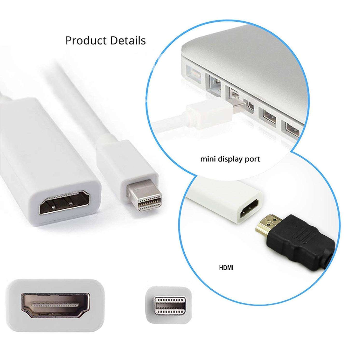 Mini Displayport to HDMI Adapter, Thunderbolt to HDMI Adapter Converter Compatible Microsoft Surface Pro 1/2/3, Thinkpad X1,Google Chromebook 5