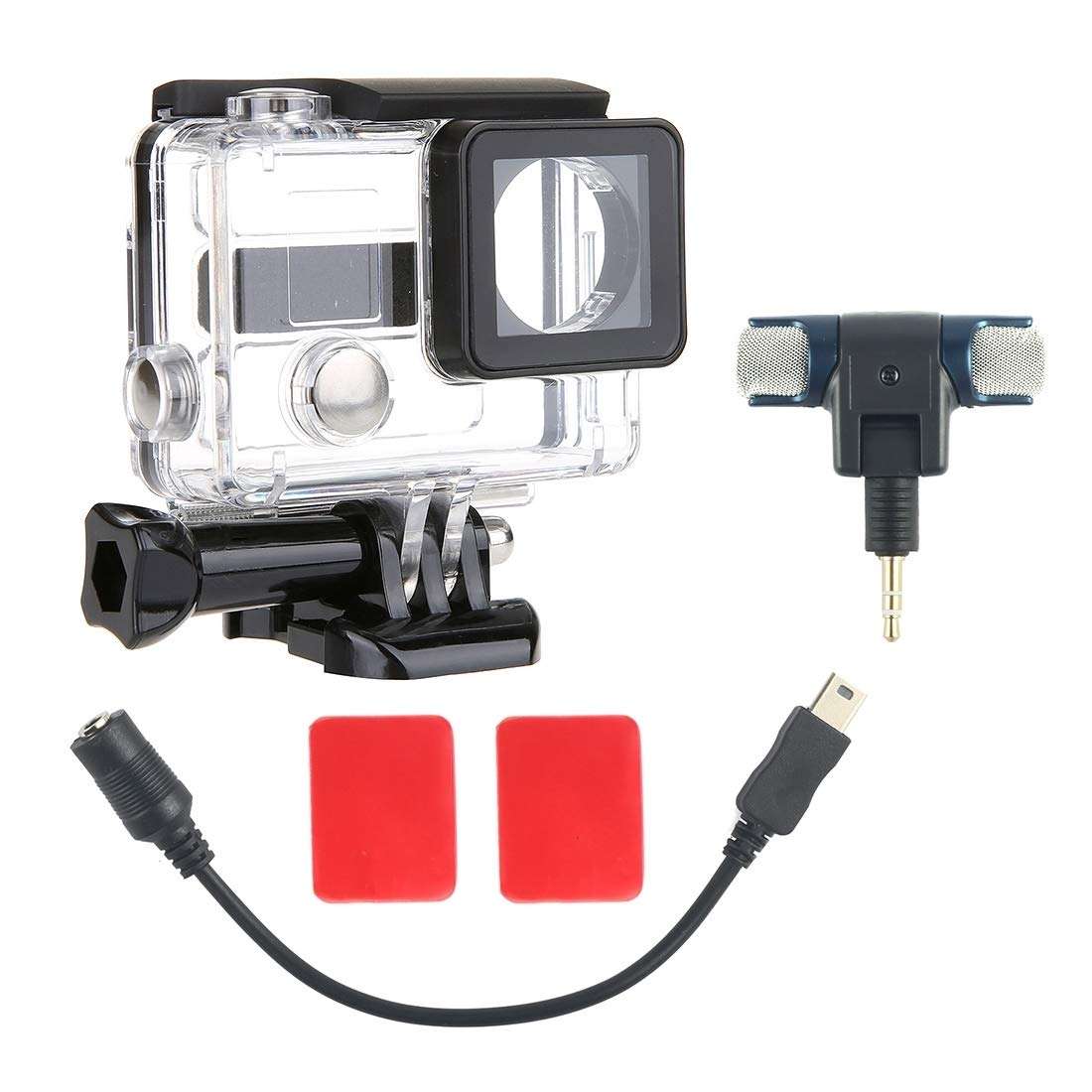 YANGJIAN 2 in 1 Waterproof Protective Housing Case Diving Box + External Mini Stereo MIC Microphone with 17CM 3.5mm to Mini USB 10 Pin Adapter Cable for for GoPro Hero 4/3+ / 3, Microphone Size: 5.5 1