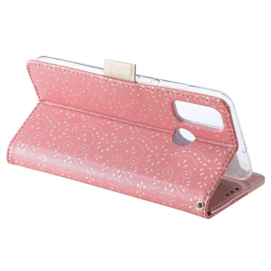 ZCDAYE Zipper Wallet Case for Galaxy A21S,Fabulous Glossy Pattern Magnetic Closure PU Leather [Bowknot Lanyard][Kickstand][Card Slots] Soft TPU Book Case Cover for Samsung Galaxy A21S-Rose Gold 4