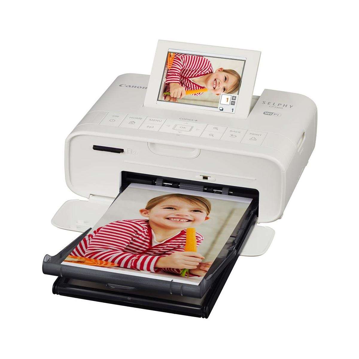 Canon SELPHY CP1300 Wireless Compact Photo Printer, White - Bundle with USB Cable 6', Microfiber Cloth 1