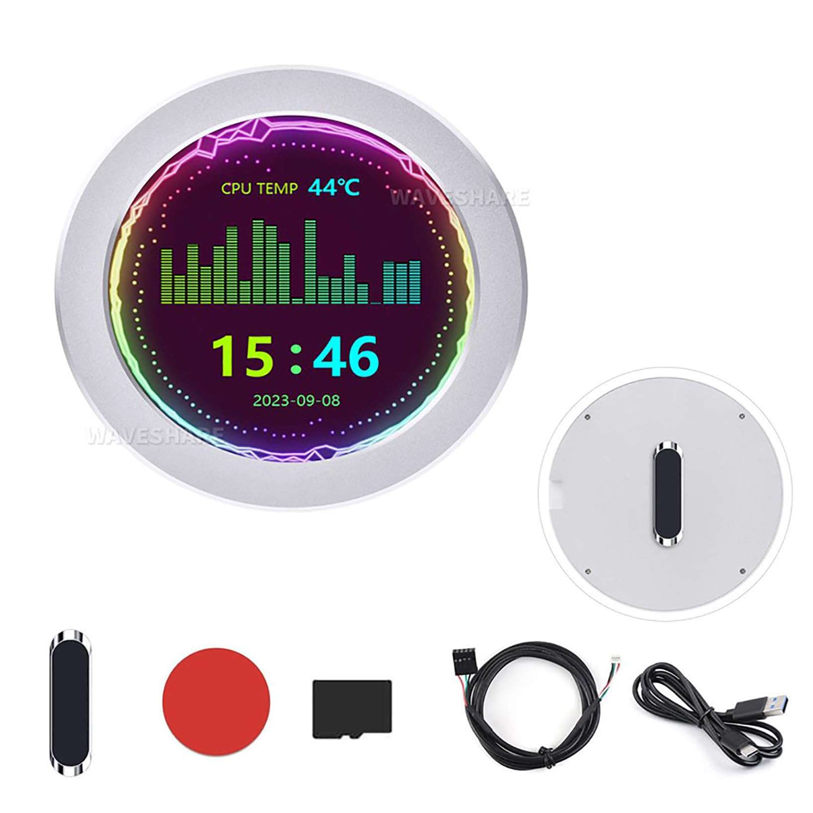 2.8inch Round LCD Display CPU/GPU Cooler IPS Panel 480×480 Resolution Water Cooler Screen Real Time Display Various Data Monitoring Type-C One-Cable CNC Metal Case Silver 1