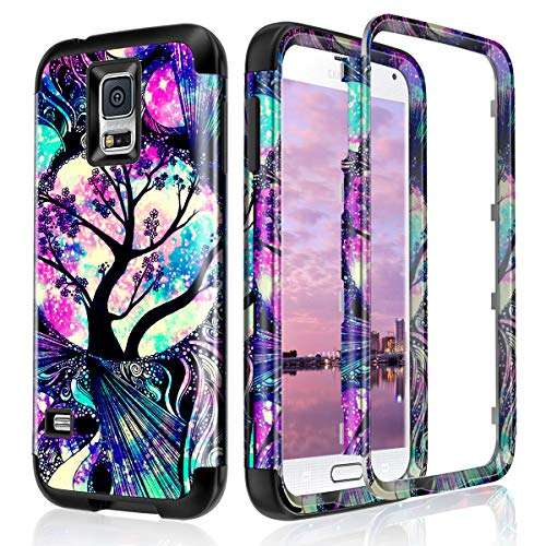 Lamcase for Galaxy S5 Case Shockproof Dual Layer Hard PC & Flexible Silicone High Impact Bumper Drop Protective Case Cover for Samsung Galaxy S5 i9600, Life Tree 1