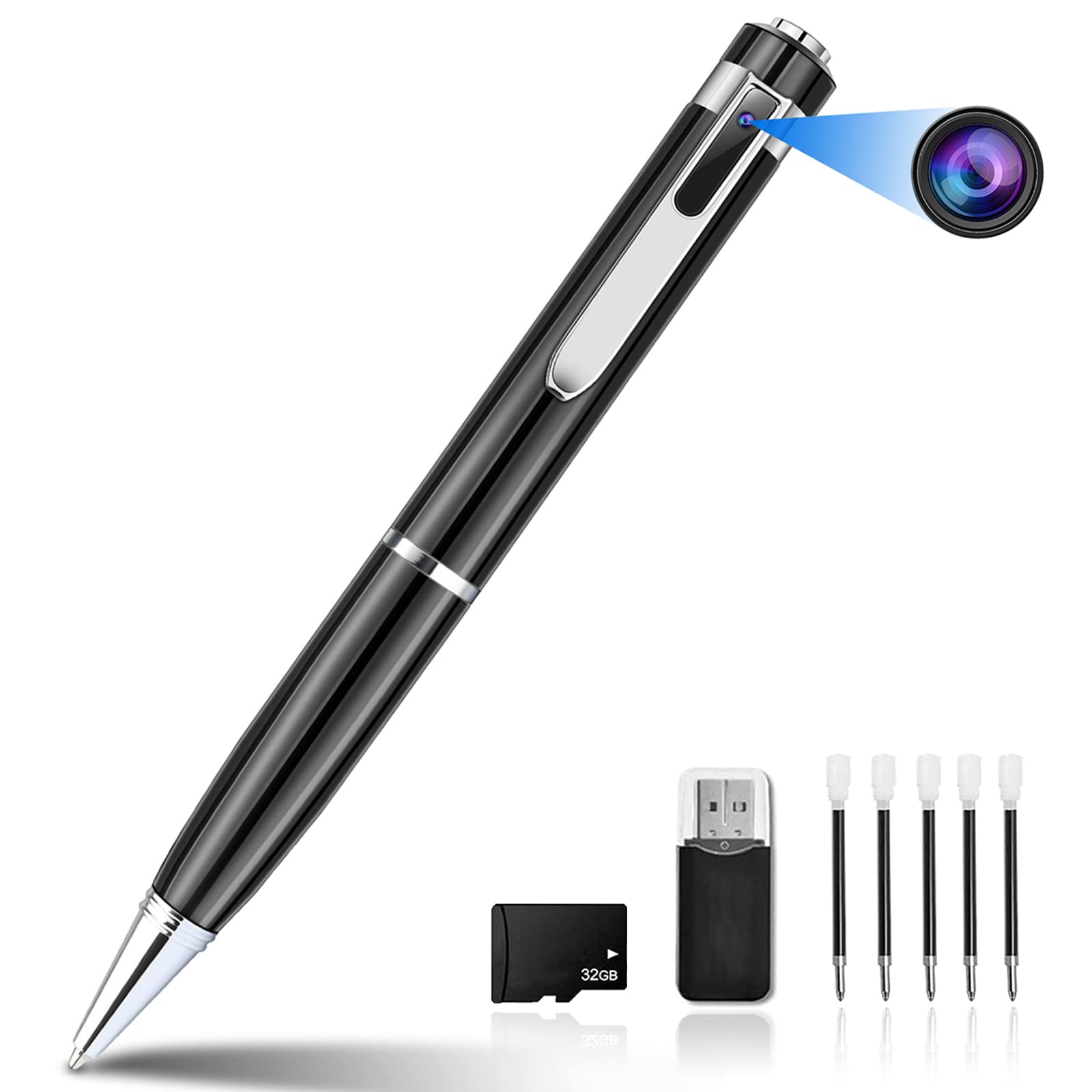 Hidden Spy Camera Pen 1080p with 32GB SD Card,Hidden Security Cam with Wide Angle Lens,Suitable for Daily Life,Classroom Study and Meeting Rooms