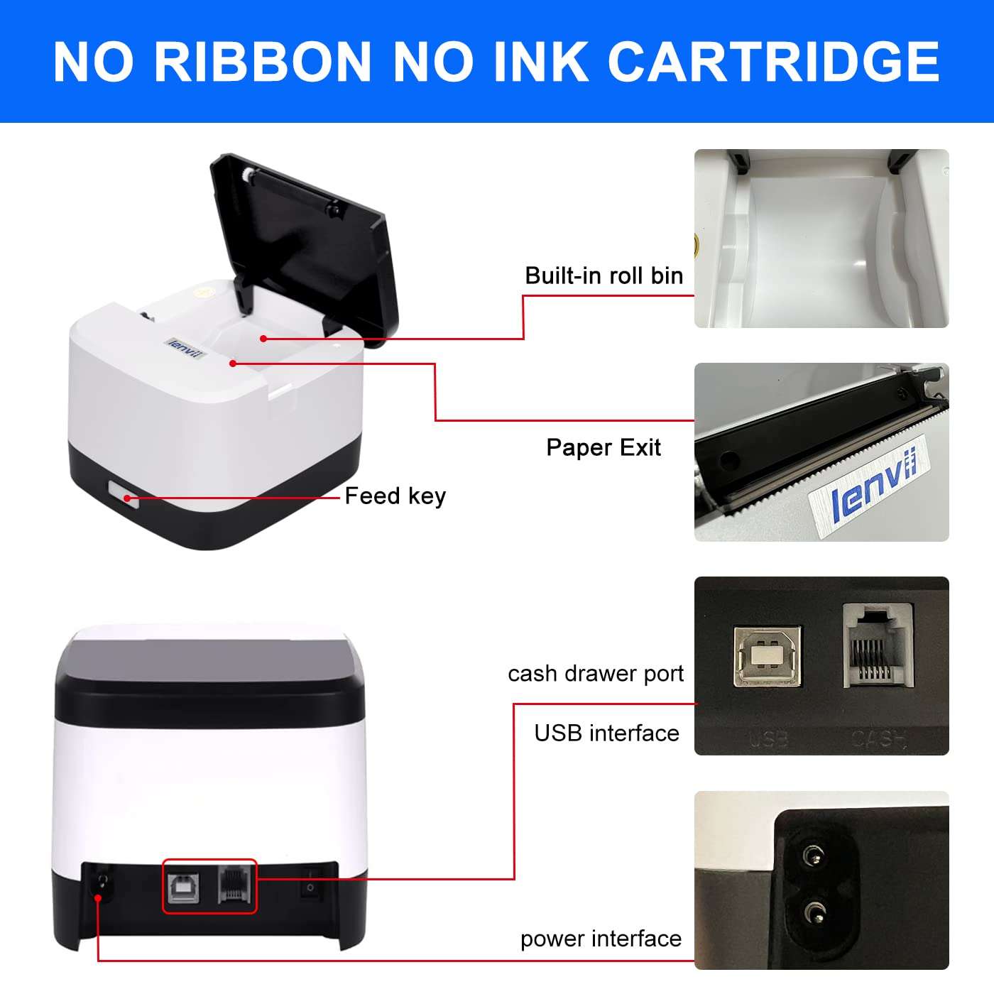 LENVII LV-R258 58MM POS Thermal Printer, USB and LAN Ports, Compatible with Windows and Mac, Suitable for Retail/Supermarket/Kitchen/Clothing Stores 5