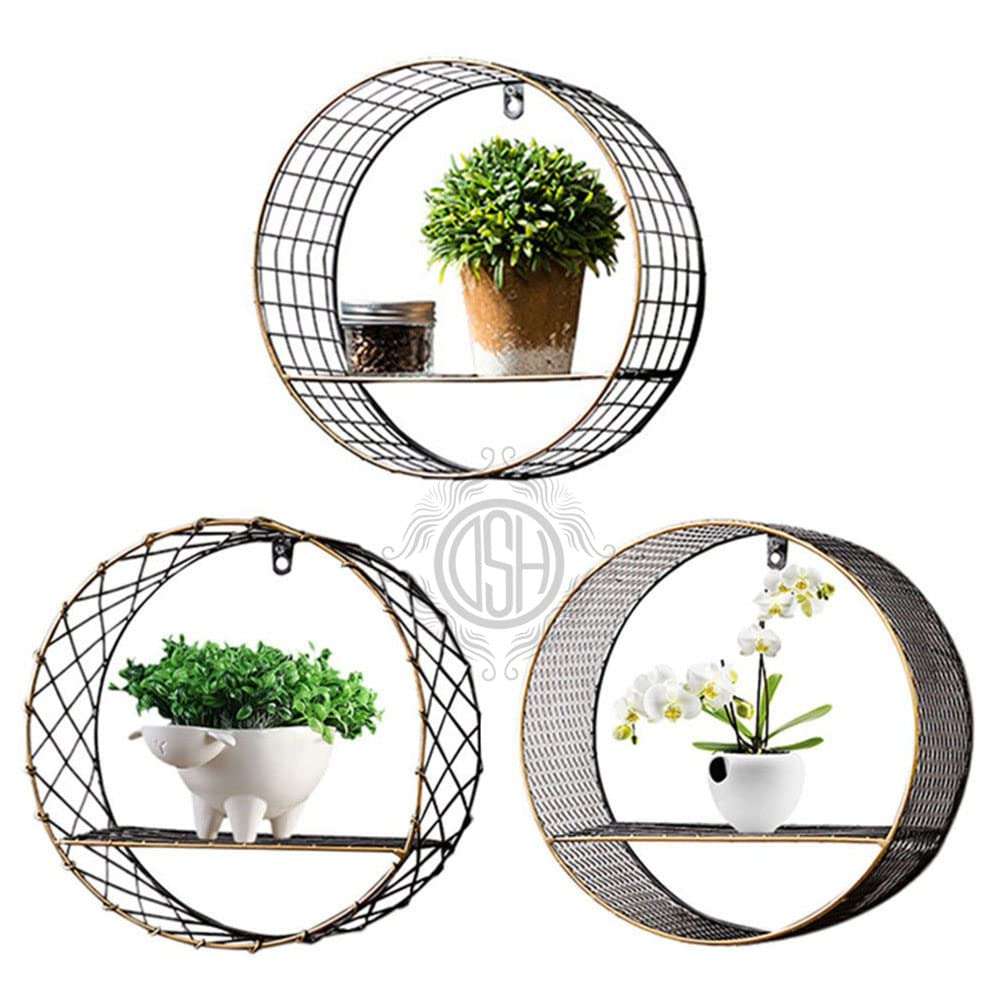 DSH CRAFTING YOUR CURIOSITY Metal Multipurpose Wall Racks Shelves Set of -3 Hanging Floating Decorative Wire Large Round Wall Mounted Shelf (Shelf-01-i-jaliR-3P) 5