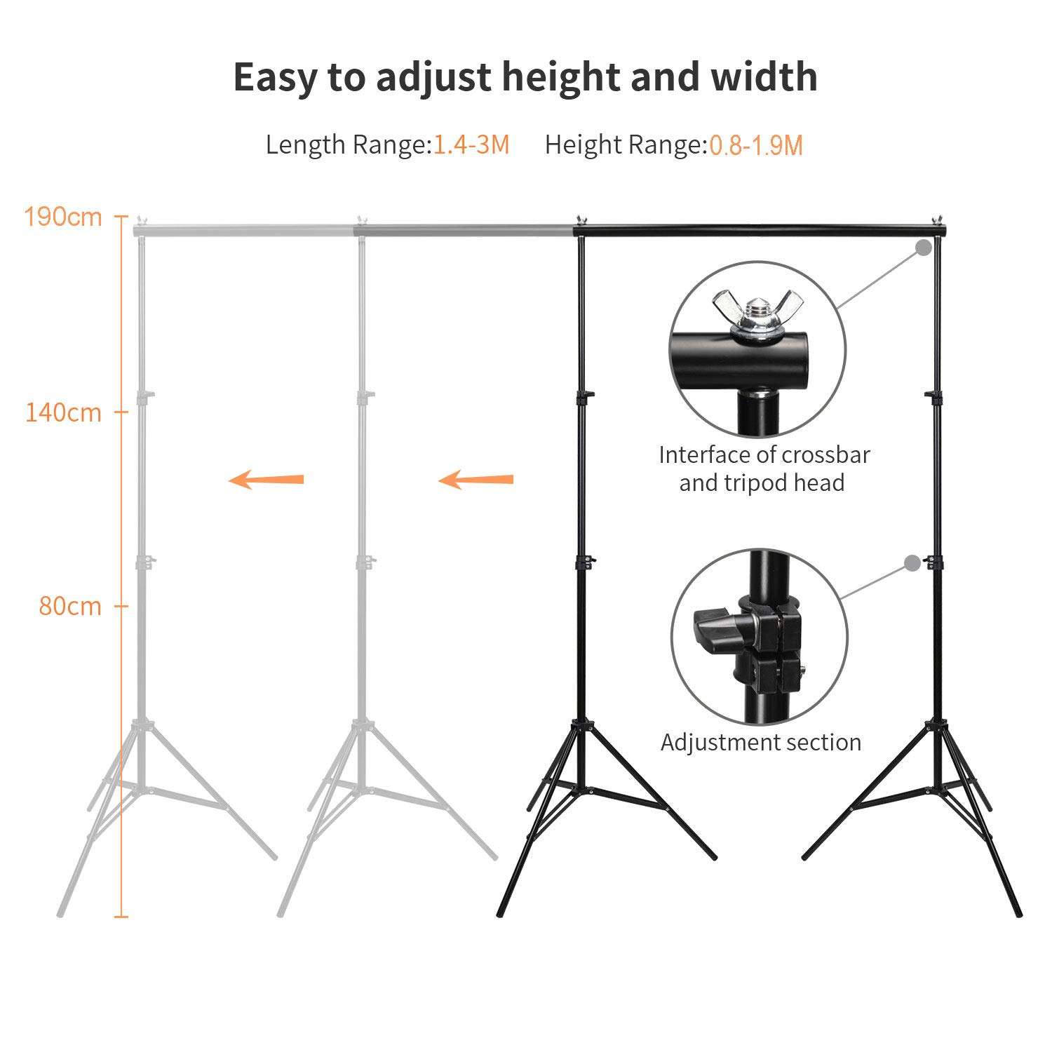 YISITONG Photo Video Studio Backdrop Stand 10ft Adjustable Portable Heavy Duty Background Stand Backdrop Support System Kit with Carry Bag 5
