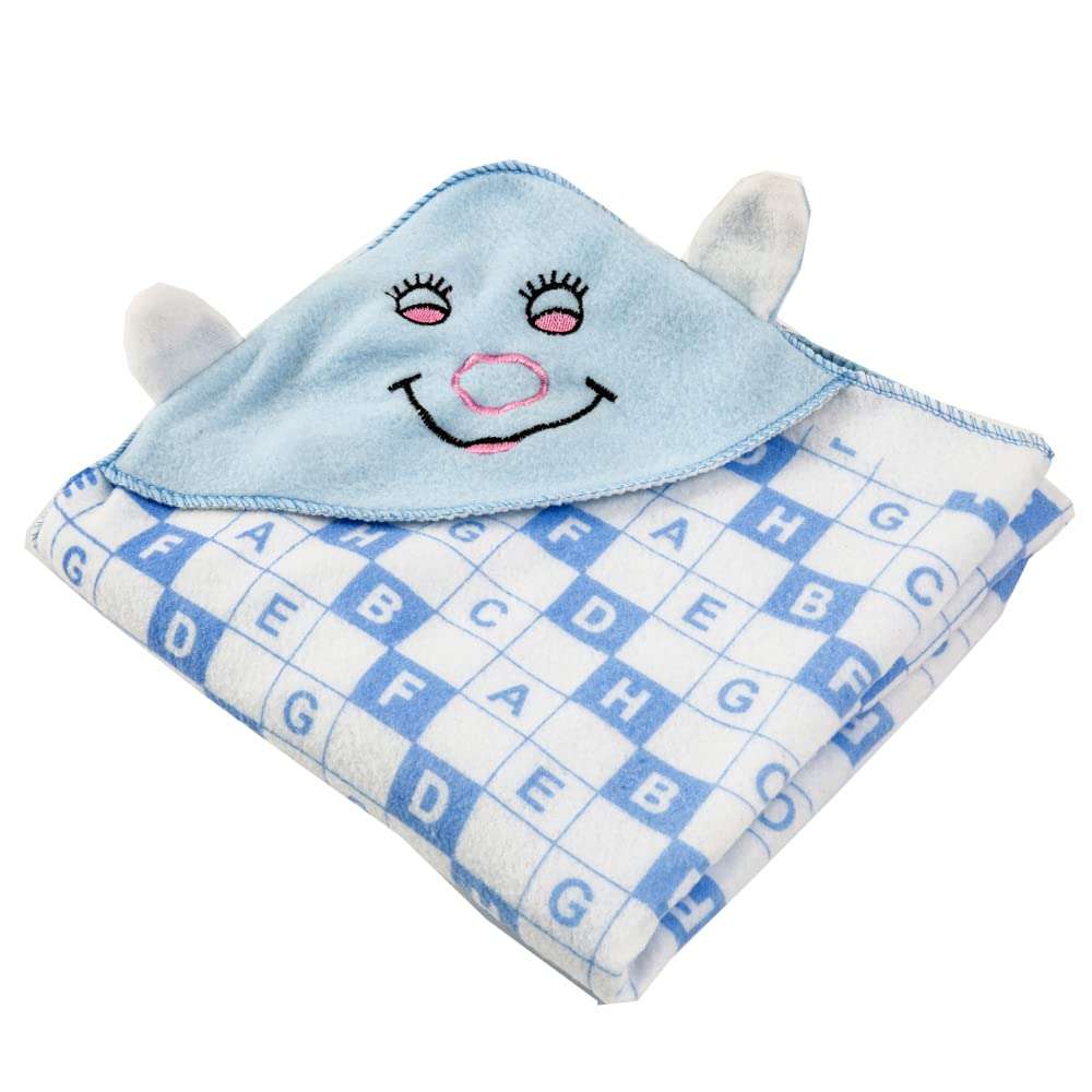 AAKRITI Super Soft Printed New Born Baby Hooded Wrapper Blanket for 0-6 Month Baby Boys and Baby Girls_Blue 1