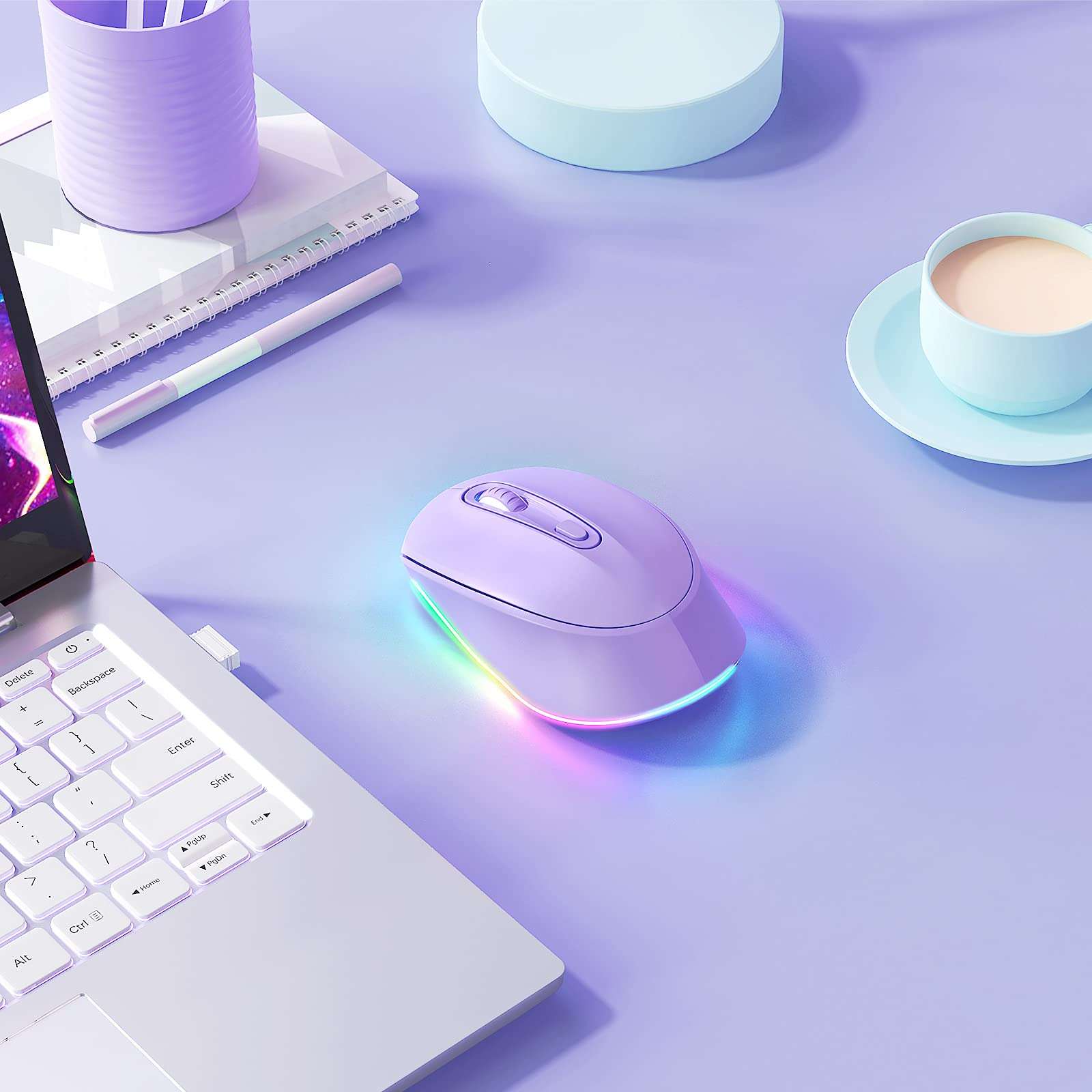 seenda Wireless Mouse, Rechargeable Light Up Mouse for Laptop, Small Cordless Mice with Quiet Click LED Rainbow Lights for PC Computer Kids Chromebook Windows Mac, Purple 6