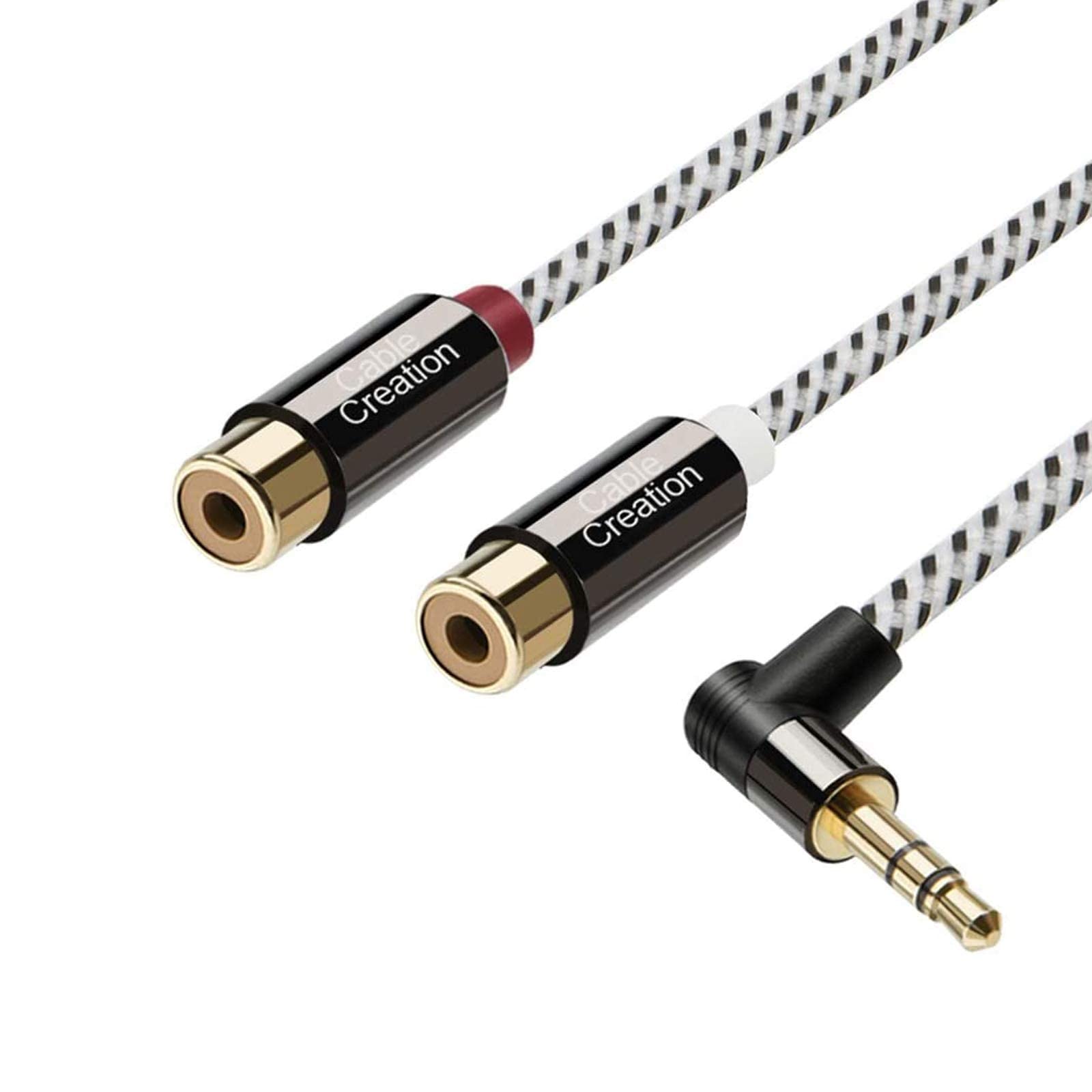 CableCreation 3.5mm to 2RCA Female Cable, Angle 3.5mm Mini-Jack to RCA Stereo Audio Y Cable Gold Plated, Compatible with iPhone,iPod,MP3,Tablets,HiFi Stereo System, Speaker,3FT/0.92M 1