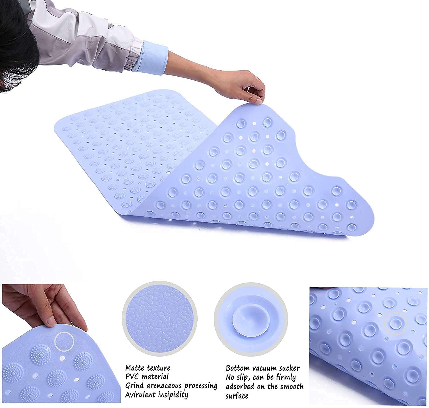 Harions Anti-Slip PVC Bathroom Shower Bath Mat, Non-Slip Mat for Toilet, Kitchen, Bathroom, Bathtub Mat with Anti Slip Suction Cups and Accu-Pebble (Light Blue, Size- 100x40 cm) 5