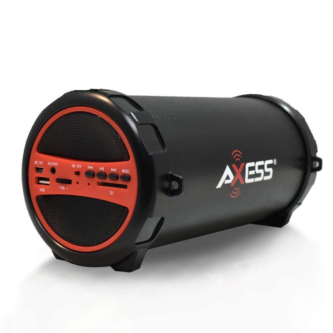 Axess SPBT1031 Portable Bluetooth Indoor/Outdoor 2.1 Hi-Fi Cylinder Loud Speaker with Built-in 3" Sub and SD Card, USB, AUX Inputs in Red 1