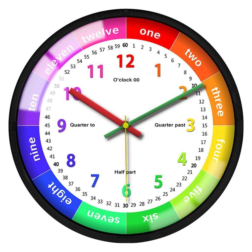 12'' Colorful Wall Clock Kids School Classroom Telling Time Black Frame A 5