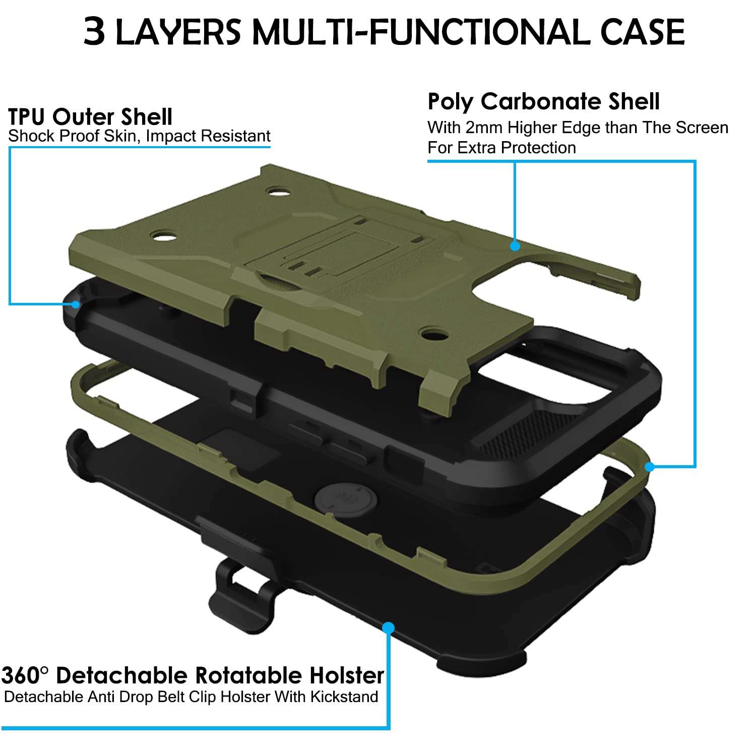 DuraSafe Cases TPU Shockproof Sturdy Printed Case with Multi Layer Protection & Kick Stand Without Holster For iPhone 12 2020 6.1 Inch A2172 A2402 A2341 A2406 A2404 A2403 A2408 A2407 - (Green) 5