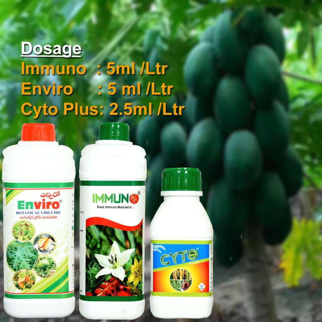 YK LABORATORIES Enviro Immuno & Cyto Plus Chilli/Papaya Farming Special For Virus Control, Natural Growth Promoter & Flower Booster - 2.5 L Pack, Spray 3