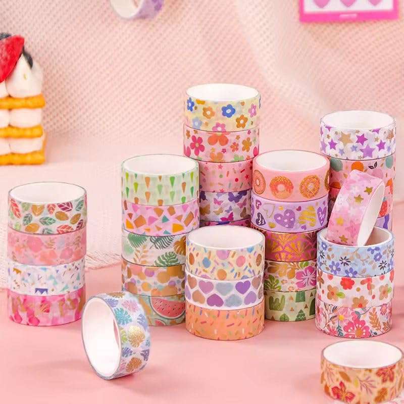 Crafty Cuddle Washi Tape Set, Decorative Craft Tape, Multicolour Floral Pattern, 1.5cm Width 2m Length, 60 Rolls 3