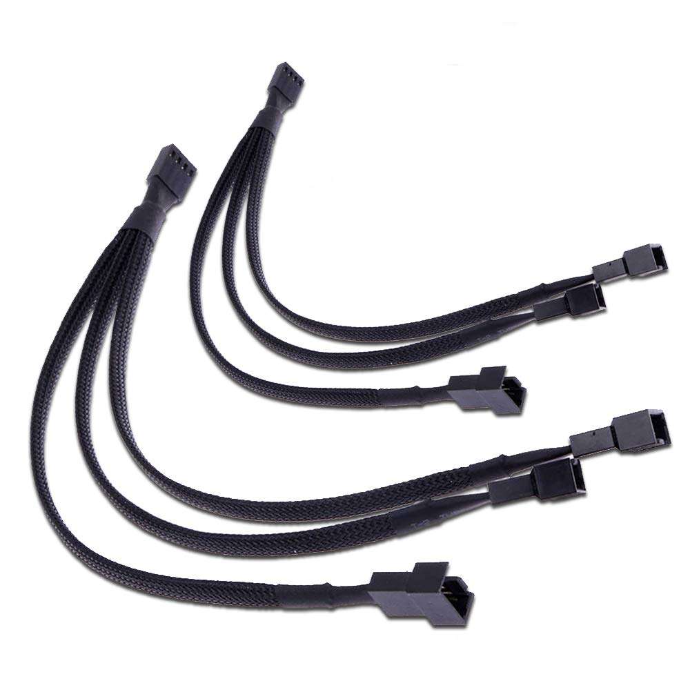 TeamProfitcom PWM Fan Splitter Adapter Cable Sleeved Braided Y Splitter Computer PC 4 Pin Fan Extension Power Cable 1 to 3 Converter 10 inches (2 Pack) 1