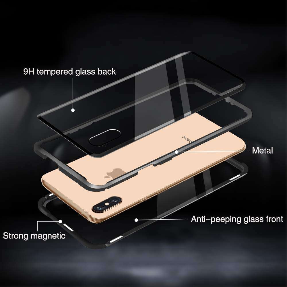 FHZXHY Privacy Glass iPhone XR Case All-Inclusive Clear Double Sided Tempered Glass Magnet Absorption Metal Bumper Frame Protective Case for iPhone XR red 2