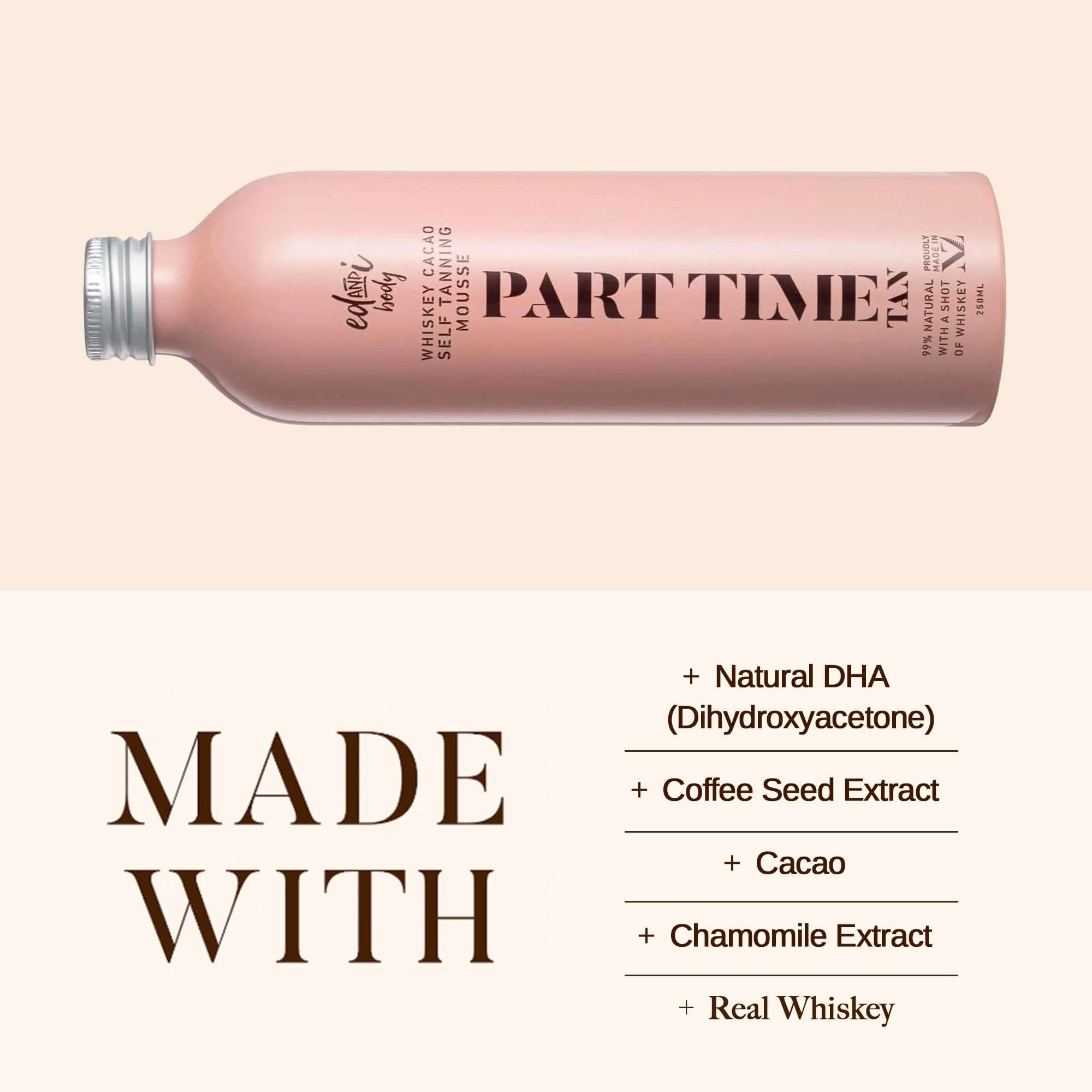 edandi TAN KIT BUNDLE - Whiskey Cacao BEFORE Dry Body Exfoliator Scrub and PART TIME Natural DHA Self Tanner Kit 5