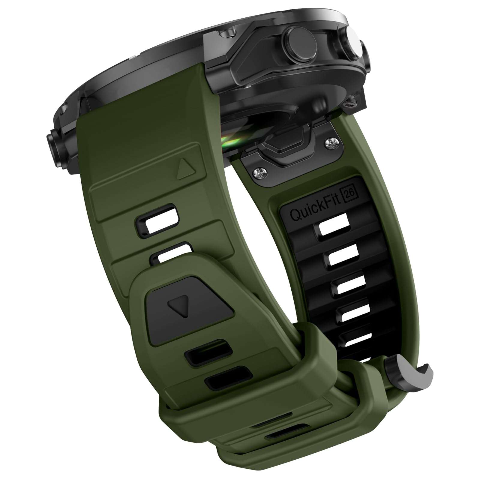 OVERSTEP Compatible with Fenix 8 51mm Watch Bands, 26mm Soft Siliocne Strap for Garmin Fenix 5X/Fenix 5X Plus/Fenix 6X/Fenix 6X Pro/Fenix 7X/Fenix 7X Pro Smartwatch(Army Green, Black)