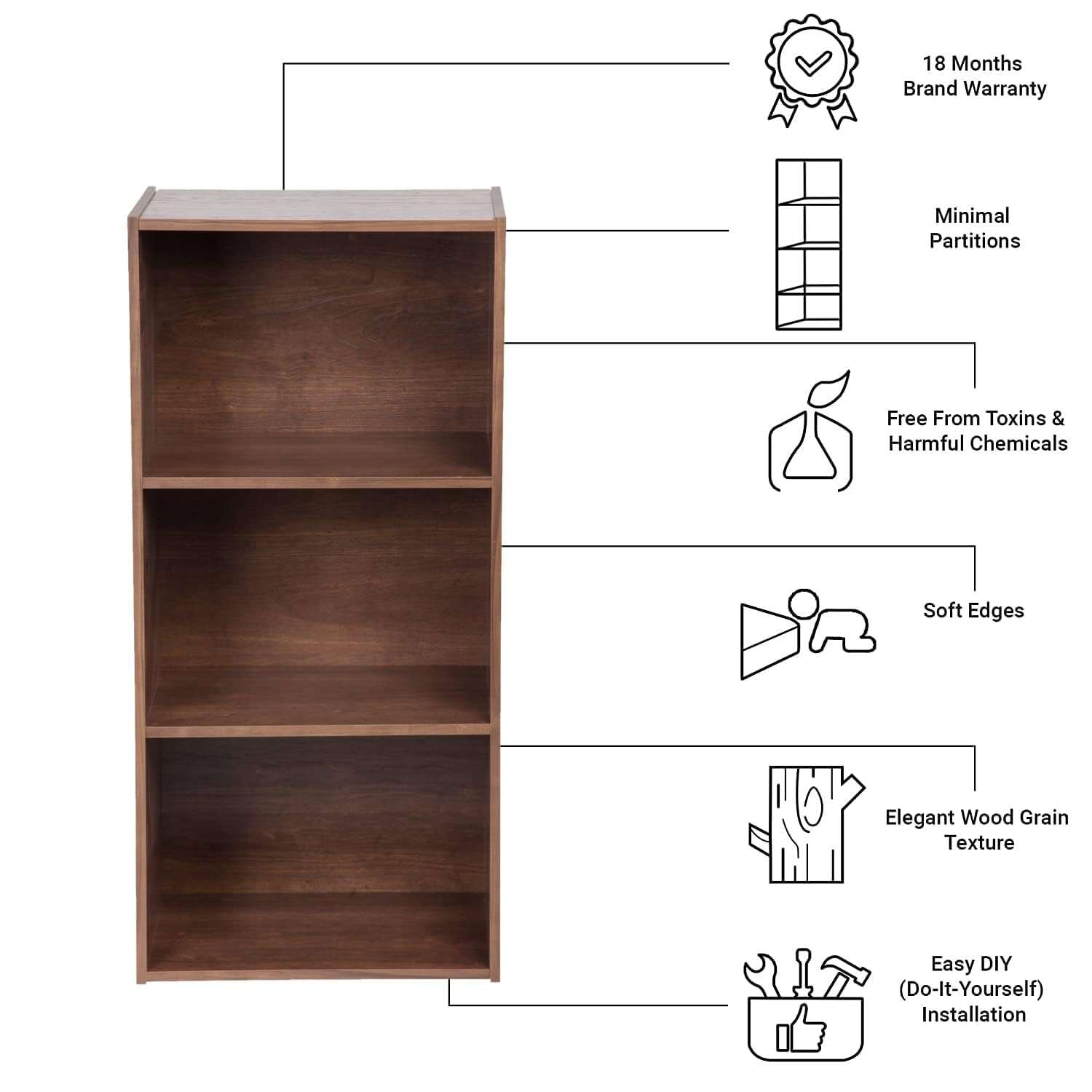 Kuber Industries Book Shelf|Wooden 4 Shelves Engineered Bookshelf|Storage Cabinet for Kitchen,Wall Shelf,Décor Shelf,30"X30",(Brown) (Pack of 4) 6