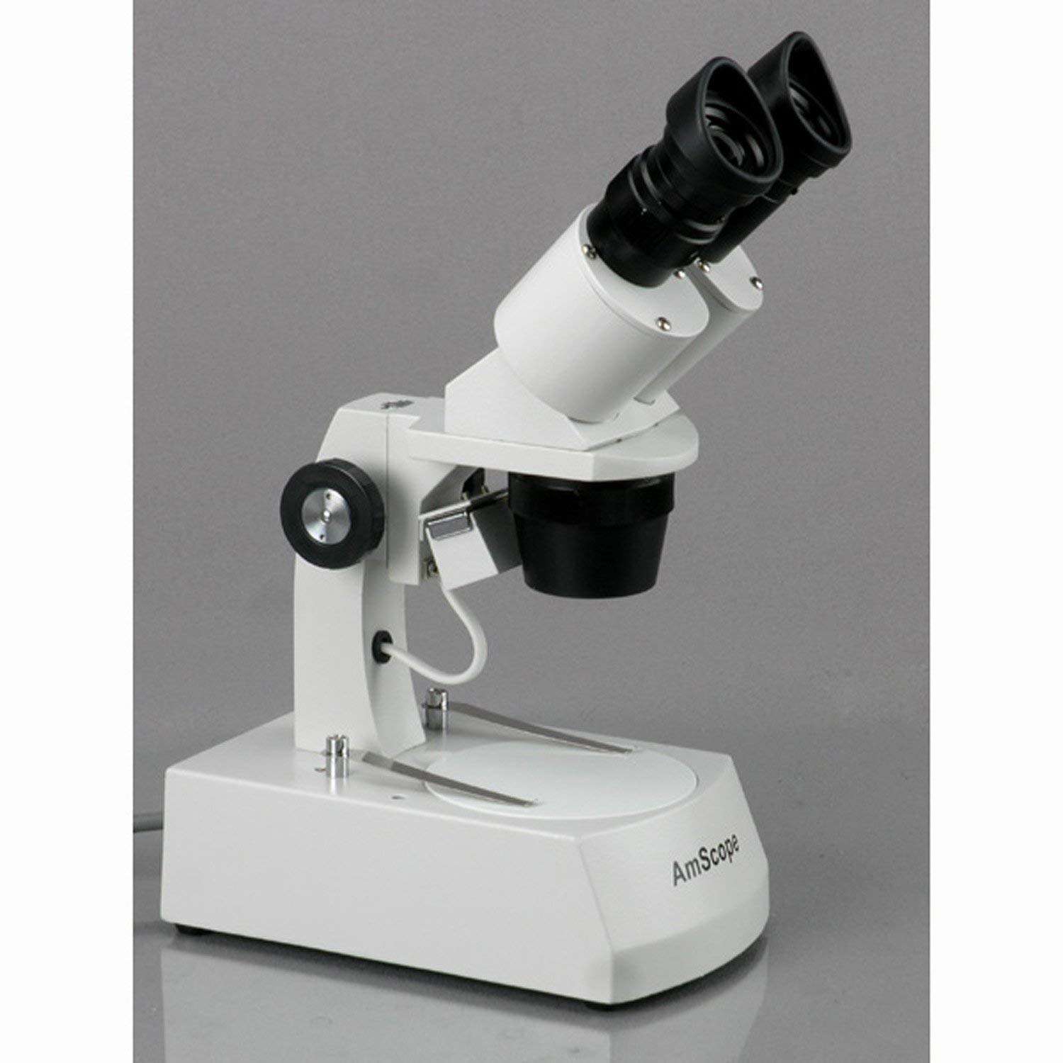 AmScope SE306R-AZ Forward-Mounted Binocular Stereo Microscope, WF10x and WF20x Eyepieces, 20X/40X/80X Magnification, 2X and 4X Objectives, Upper and Lower Halogen Lighting, Reversible Black/White Stage Plate, Arm Stand, 120V 2