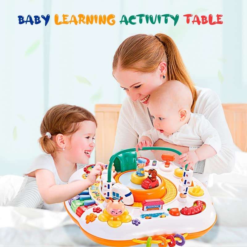NYTRYD Musical Railway Learning Table Toys of Multi-Function Educational Game Activity Table, Discover & Play Piano Keyboard Learning Toys for Baby Infant Toddlers Kids 10 Month Years Old and Up 3