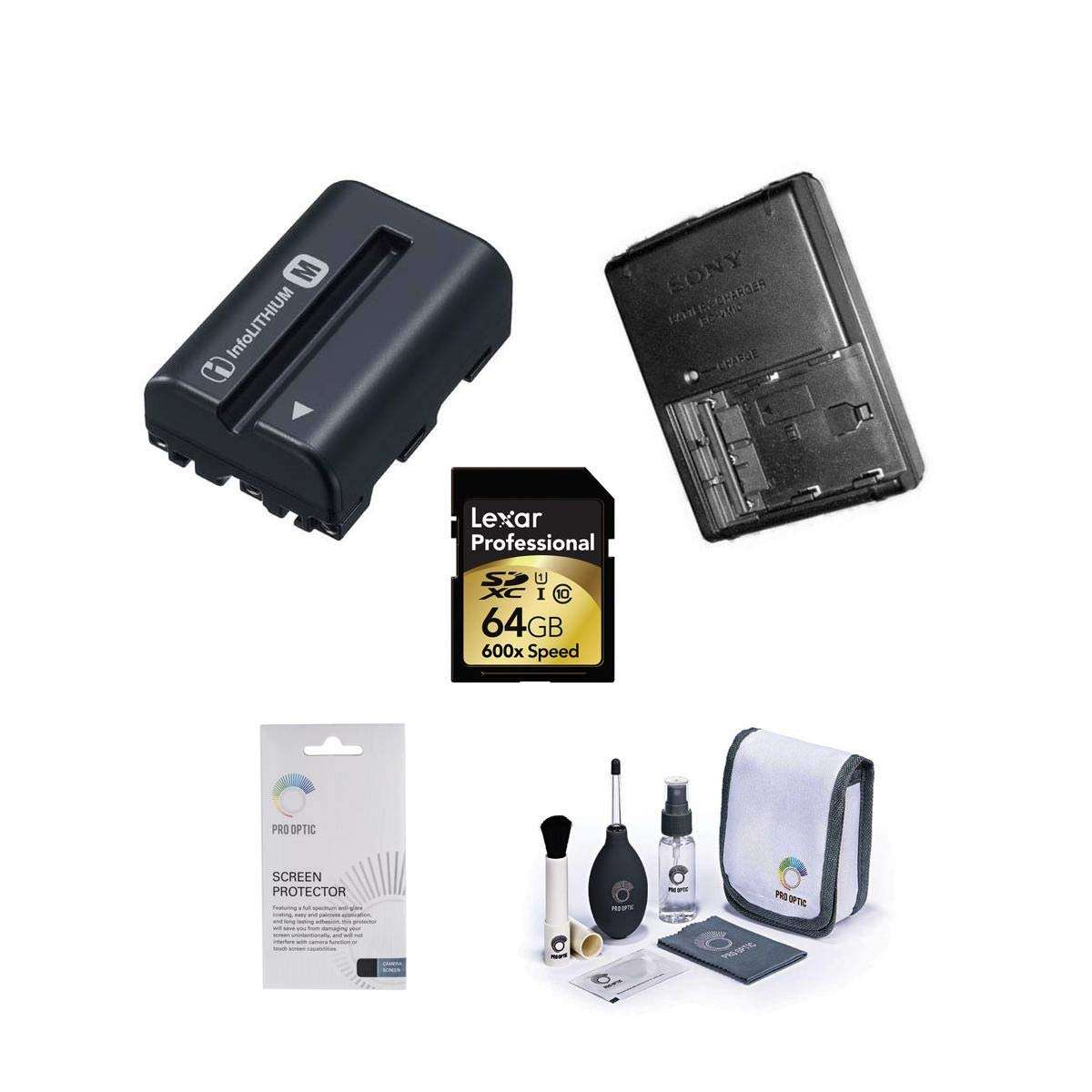 Sony A77II Accessory Bundle - Consists of NP-FM500H Battery, BCVM10 Quick Charger, Lexar 64GB 600x SDXC Memory Card, Dedicated Sceeen Protector, Cleaning Kit 1