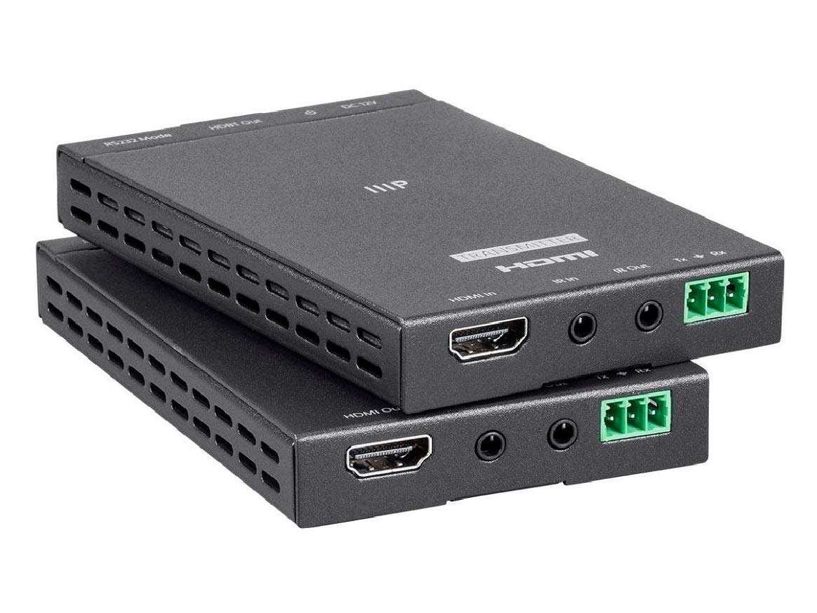 Monoprice 4K Pro HDBaseT Extender Kit, IR, 70 Meters with PoC, Over Cat6, RS232, HDCP 2.2, Black - Blackbird Series and Monoprice Blackbird 4K 1x2 HDMI Amplifier Splitter - 48-bit Deep Color, 3D Video Support, Black 4