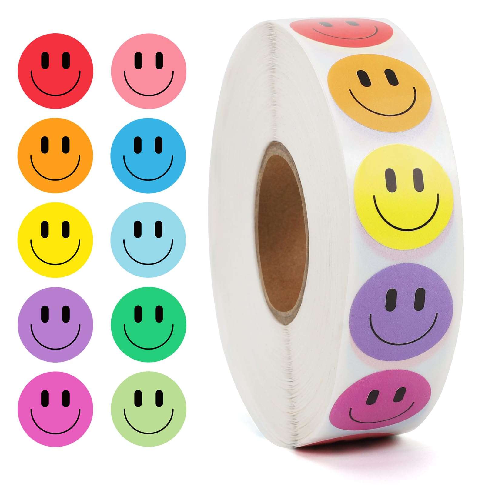 2000PCS Happy Face Stickers, 1 Inch, 10 Colors, Stickers for Kids Reward, Water Bottle Smiling Stickers, for Student Planner and School Classroom Teacher Charts Calendar Gift Wrapping 1