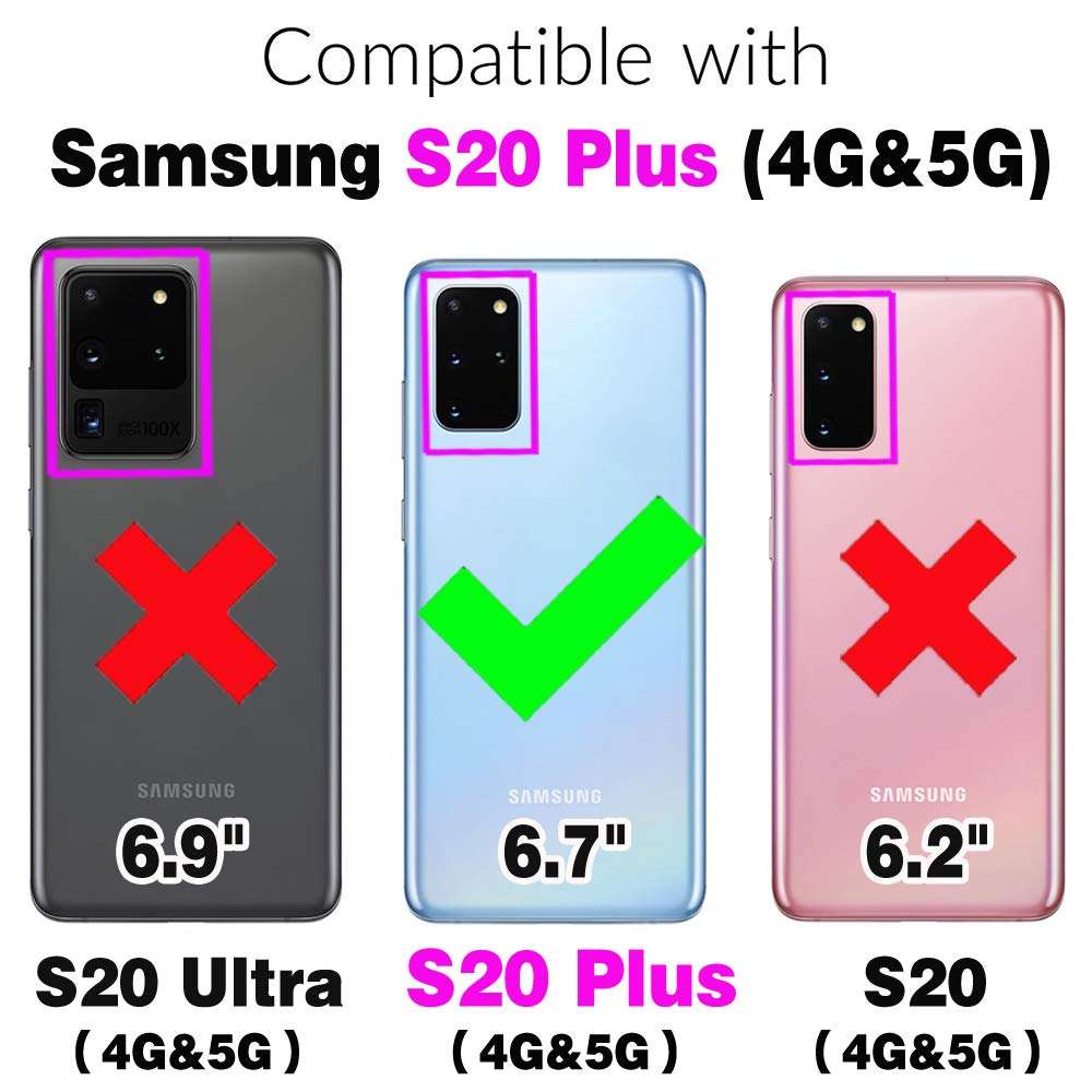 Compatible with Samsung Galaxy S20 Plus Glaxay S20+ 5G Wallet Case and Tempered Glass Screen Protector Flip Cover Credit Card Holder Cell Phone Cases for Gaxaly S20+5G S20plus 20S + S 20 20+ G5 Black 2