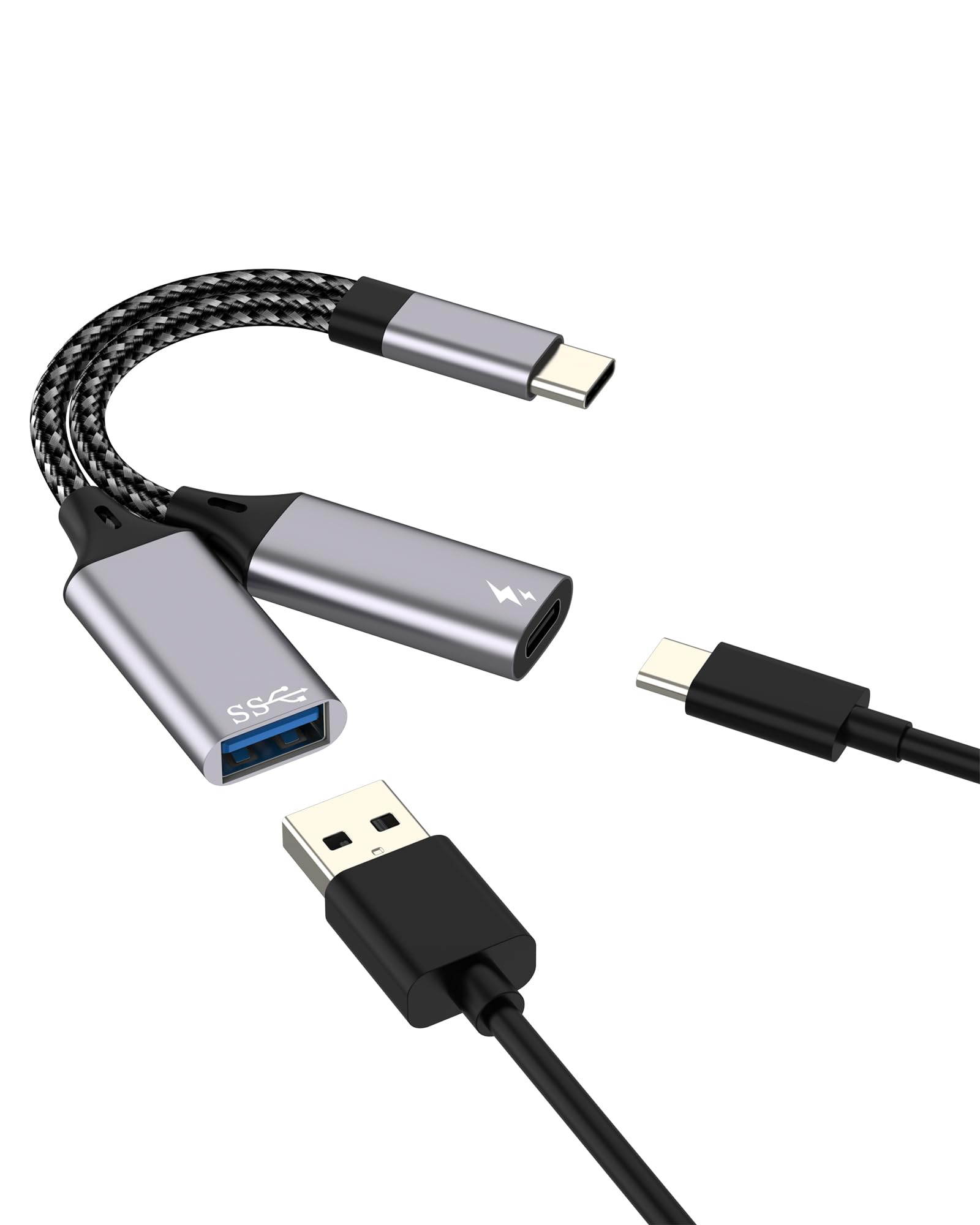 30w USB C Splitter for IPhone 16 15 Pro Max for Apple Adapter(2in1)OTG Digital Camera Cable Charging Converter Phone Charger for IPad Data Card Reader Adaptador Dual Power Drive Compatible for Samsung 1