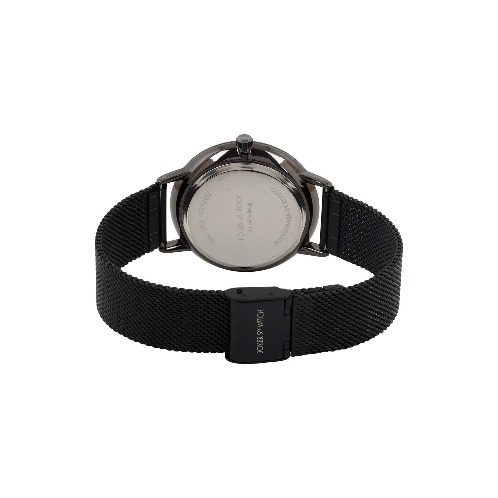 Joker & Witch Stainless Steel Hector All Black Dial Men Analogue Watch Bracelet Stack, Black Band 5