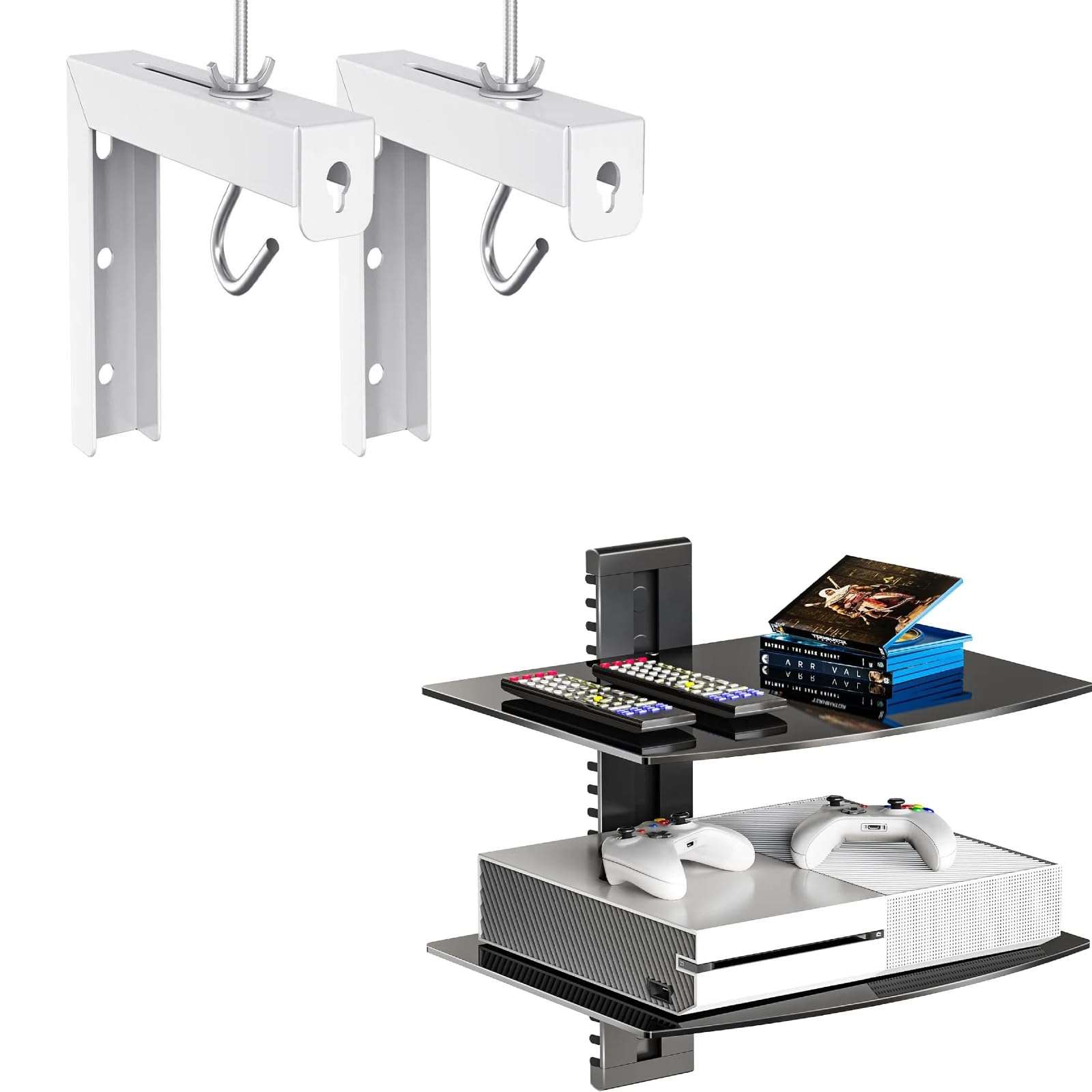 WALI Universal Projector Screen Ceiling Mount and Floating Entertainment Center Shelves(2-Shelf-W) 1