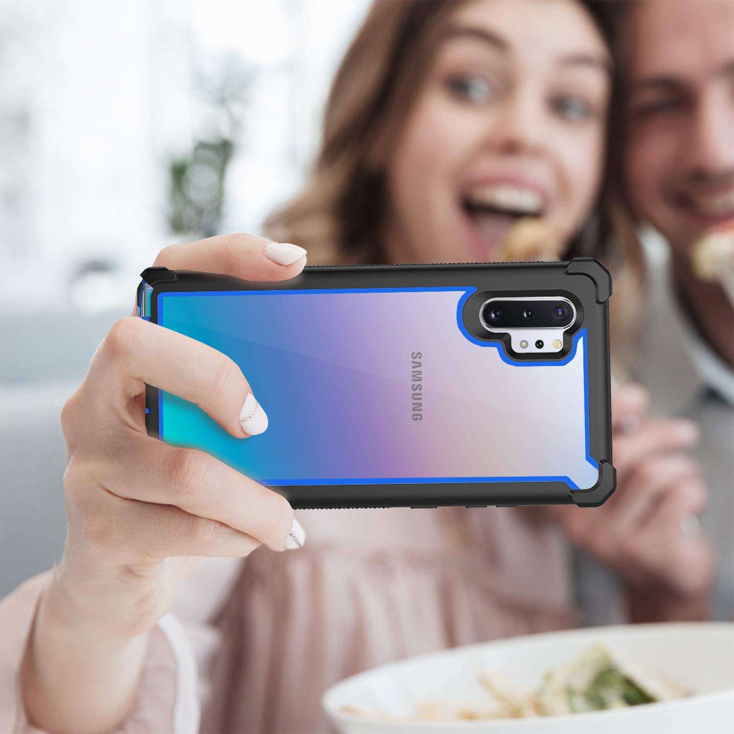 KSELF Case for Samsung Galaxy Note 10 Plus Case with Screen Protector, Full Body Protective Hybrid Dual Layer Shockproof Acrylic Back Case Cover for Galaxy Note 10 Plus 5G 6.8 inch (Black Blue) 6