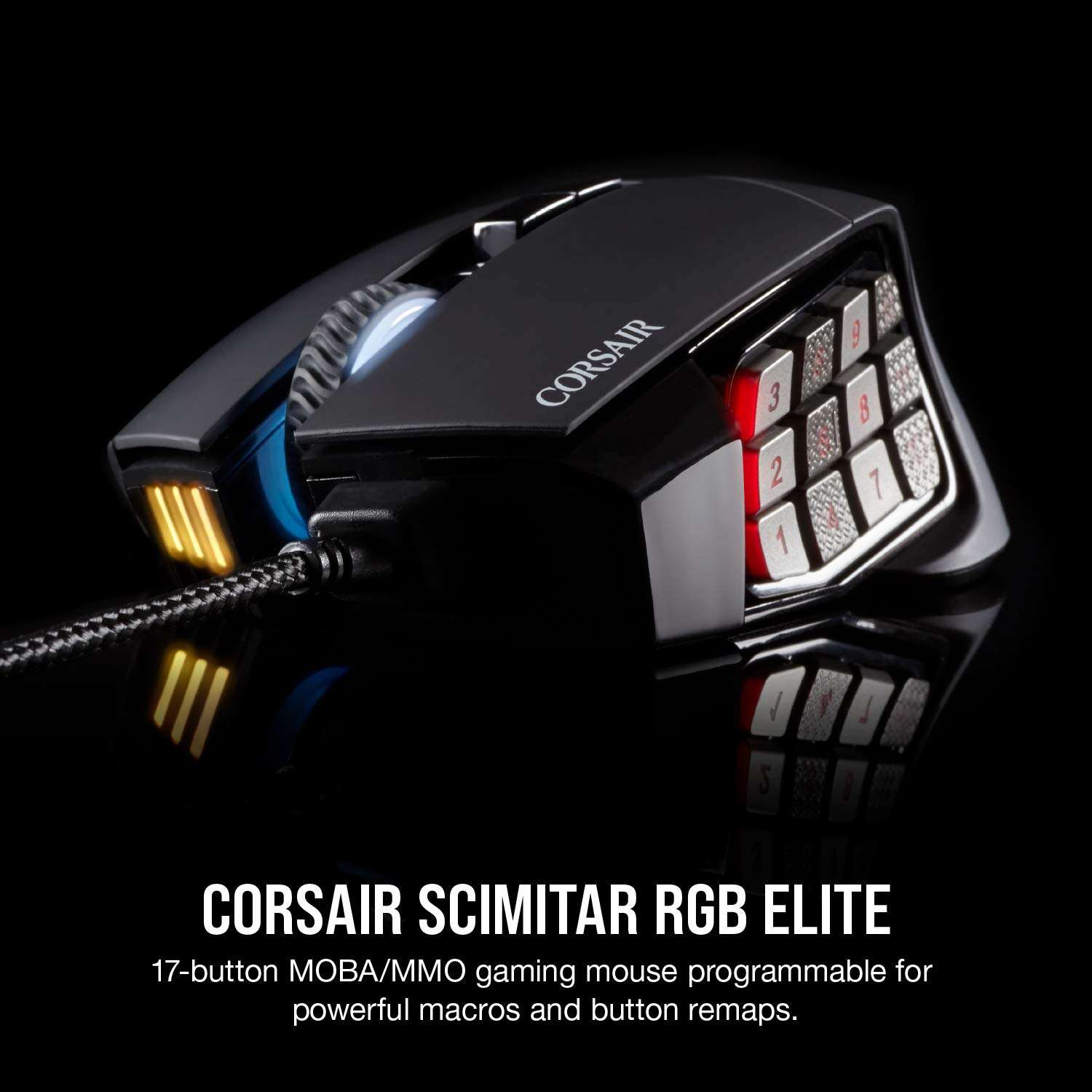 Corsair Scimitar RGB Elite Wired MOBA/MMO Gaming Mouse – 18,000 DPI – 17 Programmable Buttons – iCUE Compatible – PC, Mac, PS5, PS4, Xbox – Black 3