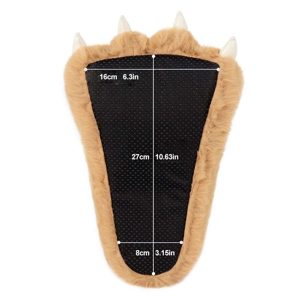 Animal Paw Slippers Plush Warm Home Closed Back Shoes Fluffy Funny Furry Bear Claw Anti Slip Slippers for Kids Boys Girls Adults Women Cosplay Holiday Indoor Winter (Camel) 4